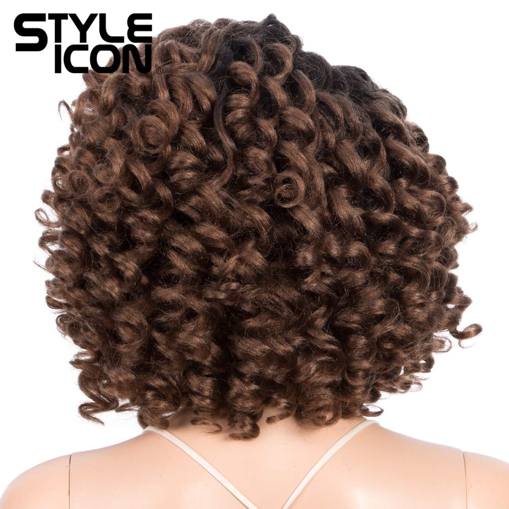 13 Inch Short Curly Afro Wigs for Black Women - Lace Front Side Part Synthetic Ombre Blonde Wig (OT30) | Perfect for Cosplay, Daily Wear & Special Occasions