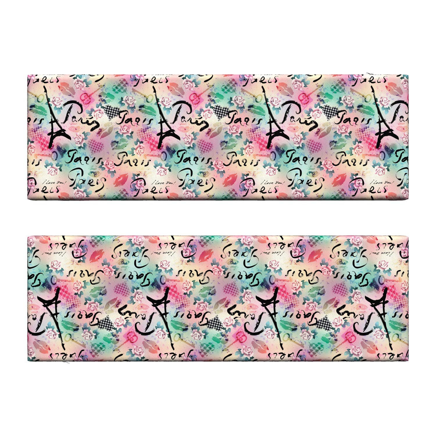 Ambesonne Paris Bench Cushion Set of 2 - French Floral Rose Checkered Hearts Design, Standard Size 45