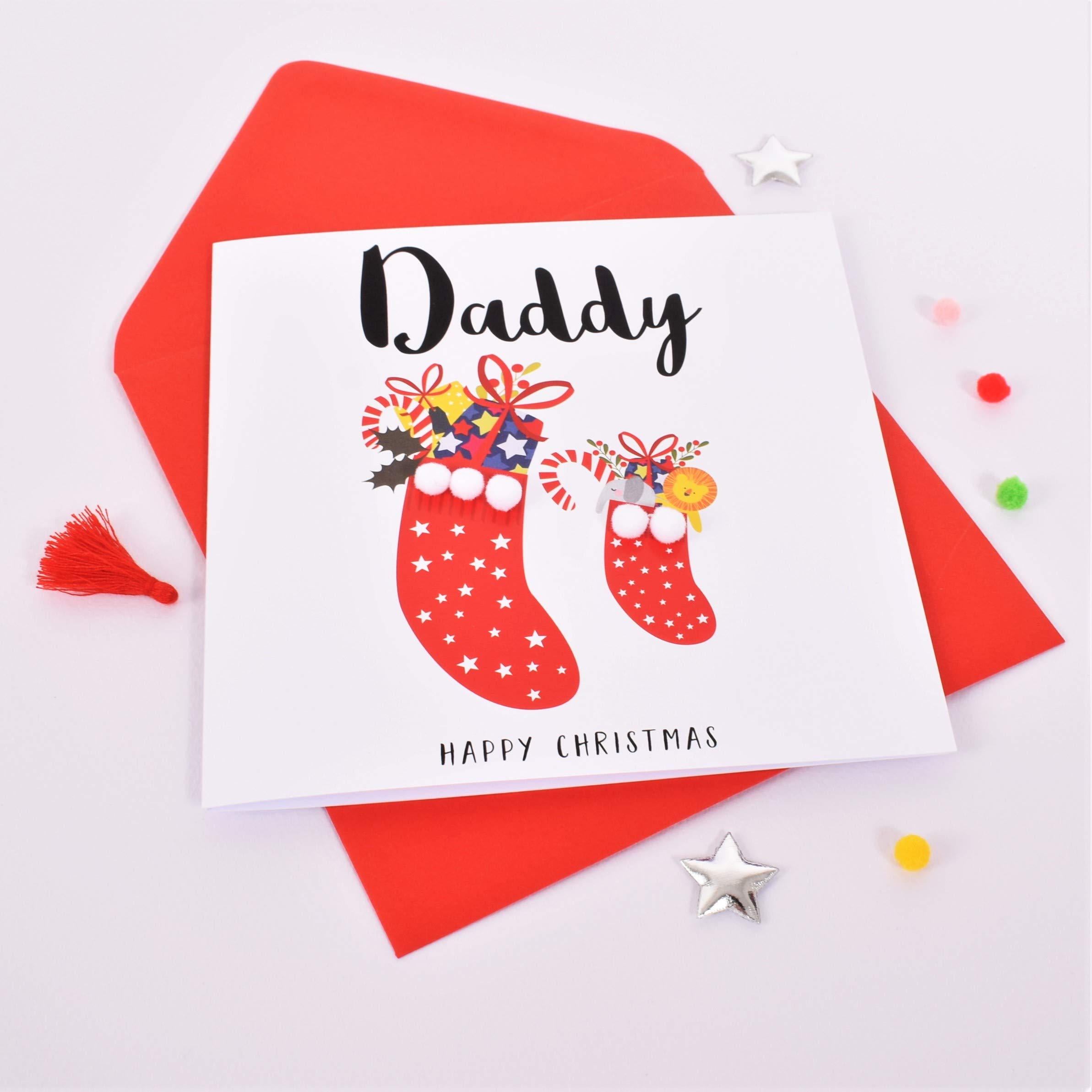 Embellished Christmas Greeting Card for Dad - Festive Holiday Card with Stockings - Perfect for Family Gifts & Christmas Decorations