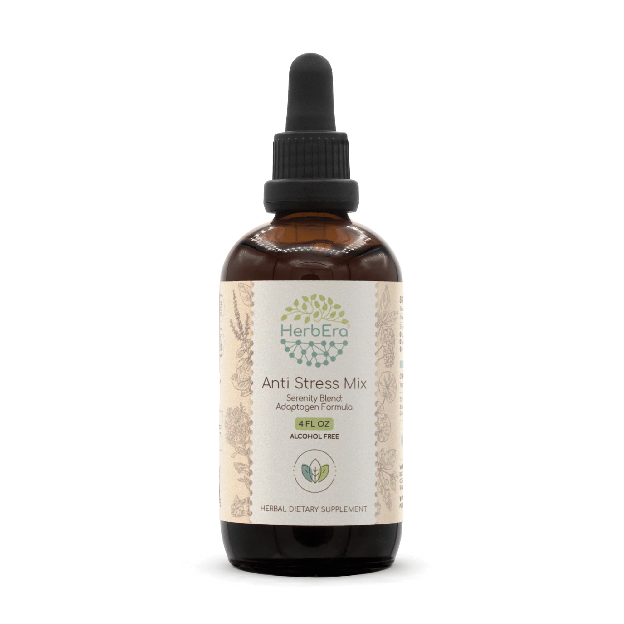 Alcohol-Free Anti Stress Mix B120 Tincture with Eleuthero Root, Rhodiola Root, Schisandra Berry, Gotu Kola & Holy Basil - Adaptogen Herbal Supplement for Stress Relief & Relaxation (4 Fl Oz) - Perfect for Daily Stress Management & Emotional Balance