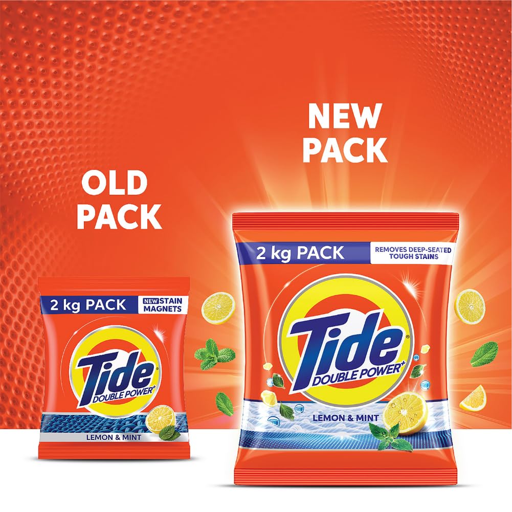 Tide Plus Laundry Detergent Powder - 2kg (4.4 lb) | Lemon & Mint Scent | Deep Stain Remover for Oil, Gravy & Tea | High Efficiency HE Safe | For Washer Machine & Hand Wash | Fresh Scent for Clothes, Towels & Bedding