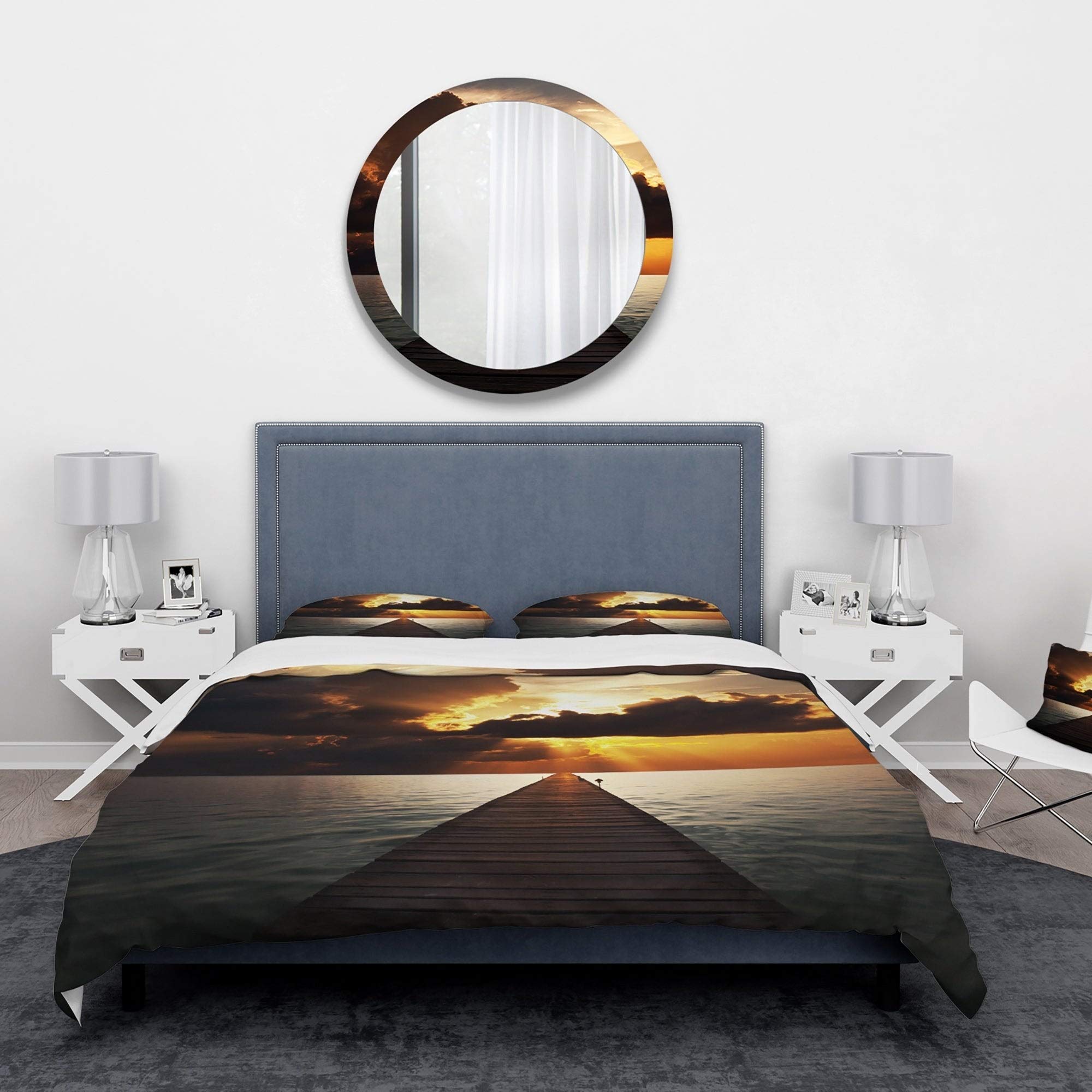 Designart 'Indefinite Wooden Pier to Gloomy Sea' Bridge King Size Bedding Set - Duvet Cover & 2 Pillow Shams (Comforter Not Included) | Coastal Theme Bedroom Decor for Beach House or Nautical Style Home