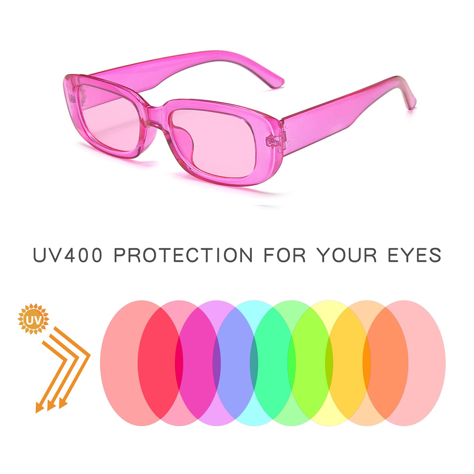 YQVIE 12 Pack Rectangle Sunglasses Bulk for Women & Men - Pink Series (Pink/Hotpink) | Bachelorette Party, Beach Vacation, Summer Festival & Outdoor Events Accessories