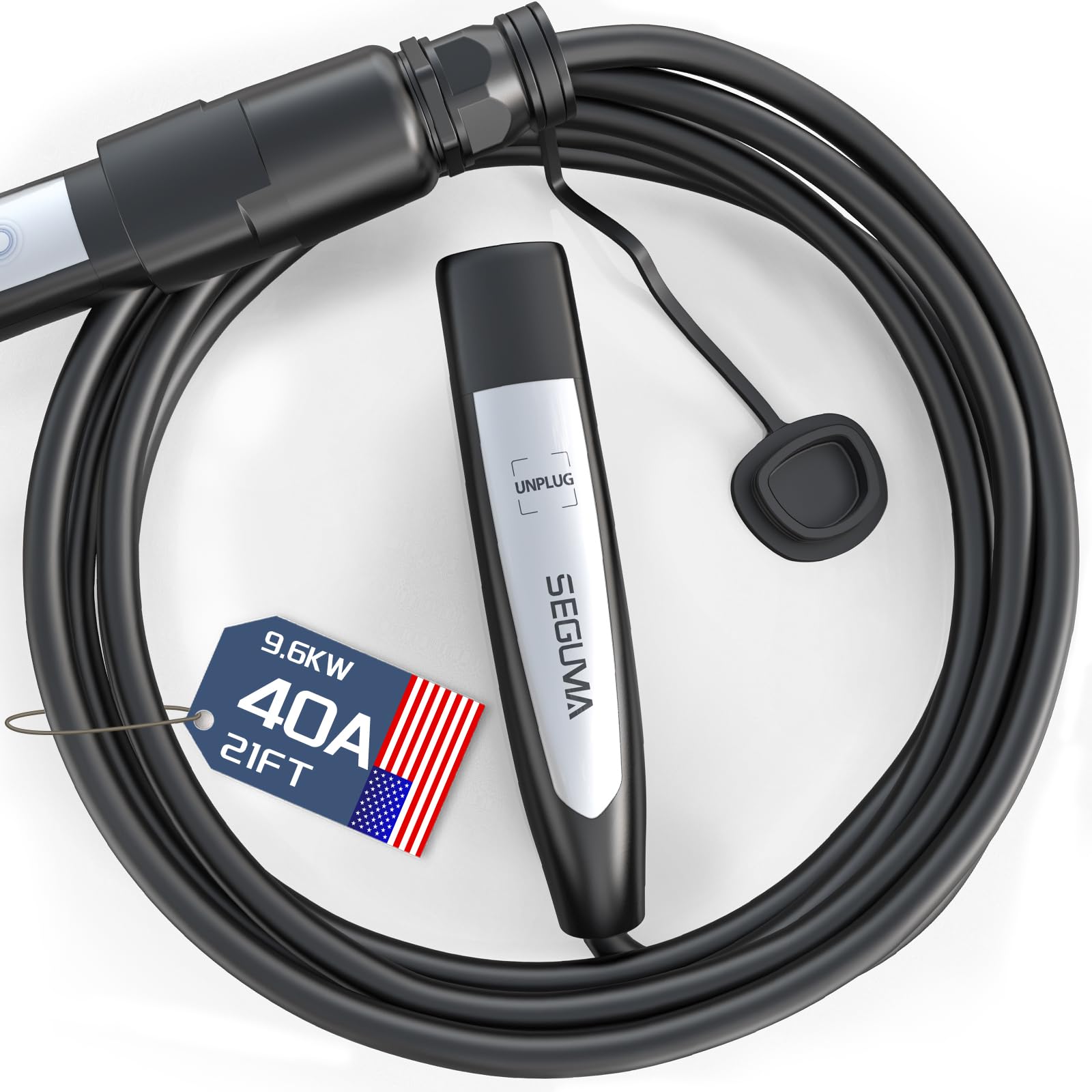 40Amp 21ft 240V EV Charger Extension Cable - NACS Compatible for Tesla Model Y/X/3/S/Cyber-truck - Level 1 & 2 Charging - Perfect for Home, Garage & Road Trip Charging