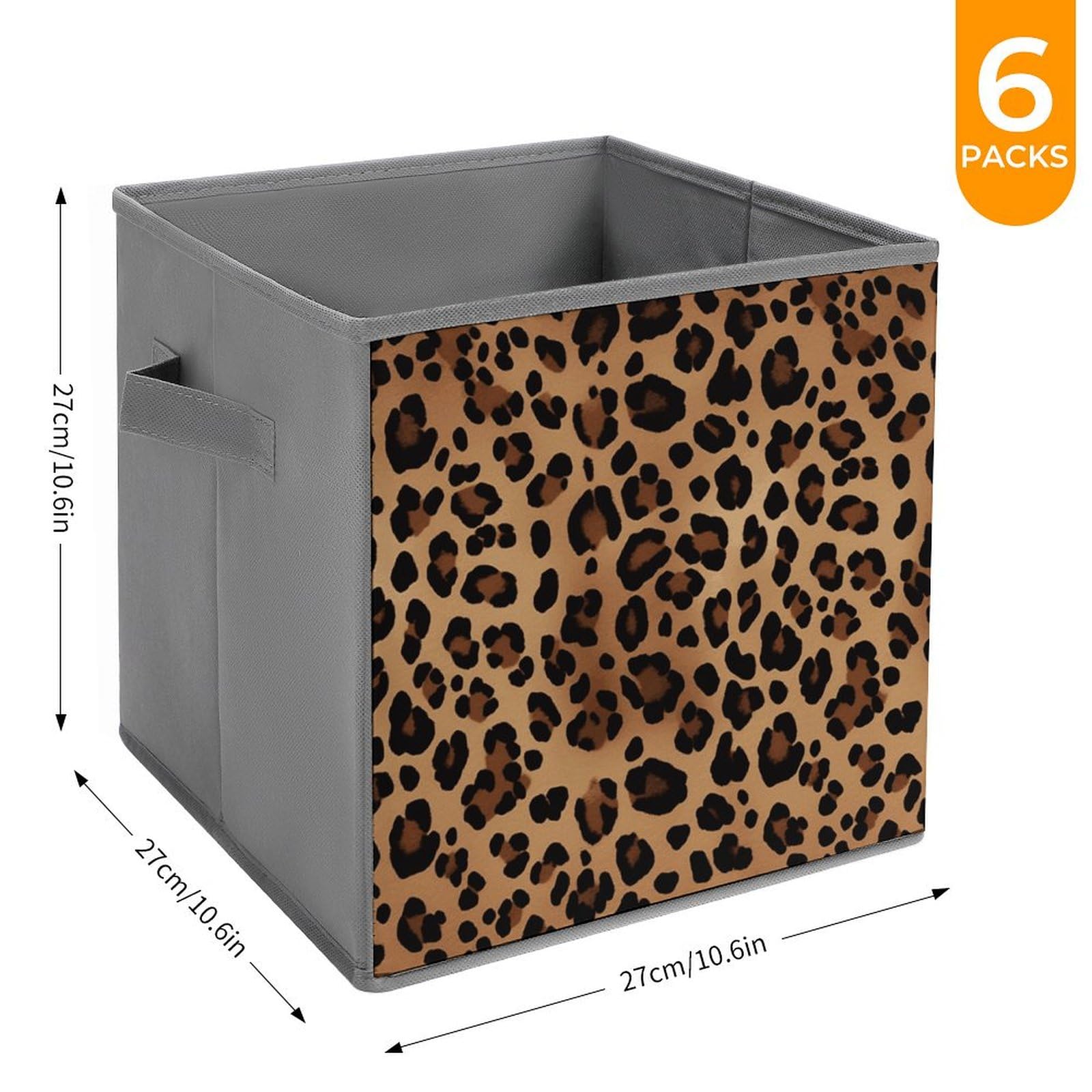 6-Piece Collapsible Leopard Print Storage Bins with Handles - Foldable Organizing Baskets for Shelves, Closet, Pantry | Perfect for Home, Office & Dorm Organization