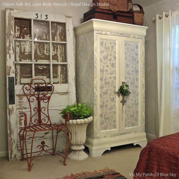 Authentic Otomi Folk Art Furniture Stencil - Handmade Mexican Design for DIY Home Decor, Wall Painting & Craft Projects