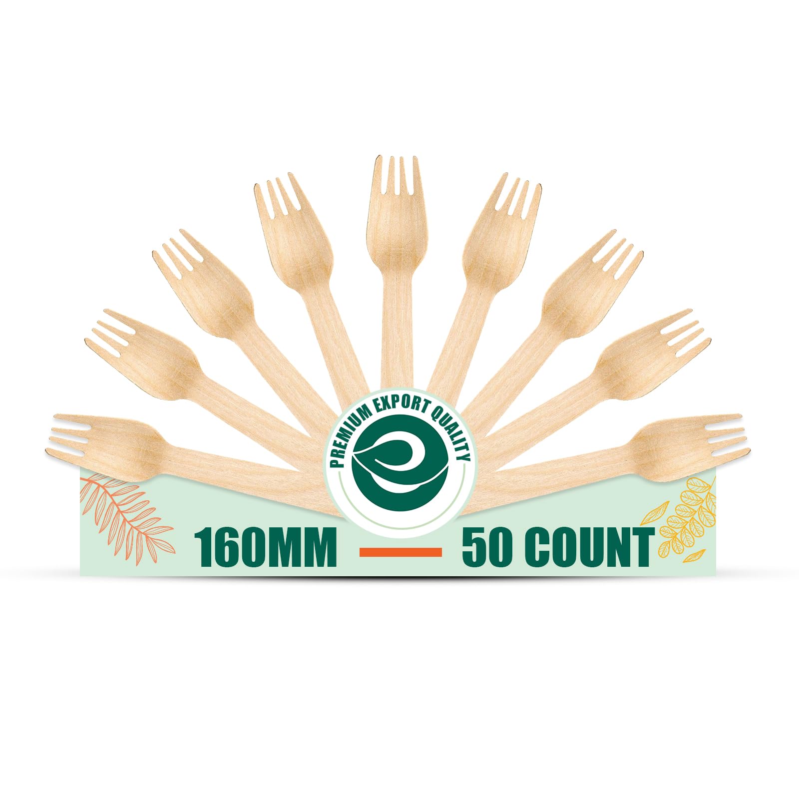 ECO SOUL [160mm, 50 Pack] Biodegradable Wooden Forks - Disposable Flatware for Parties, Weddings & Kids Birthday - Eco-Friendly Cutlery for Picnics, BBQs & Outdoor Dining