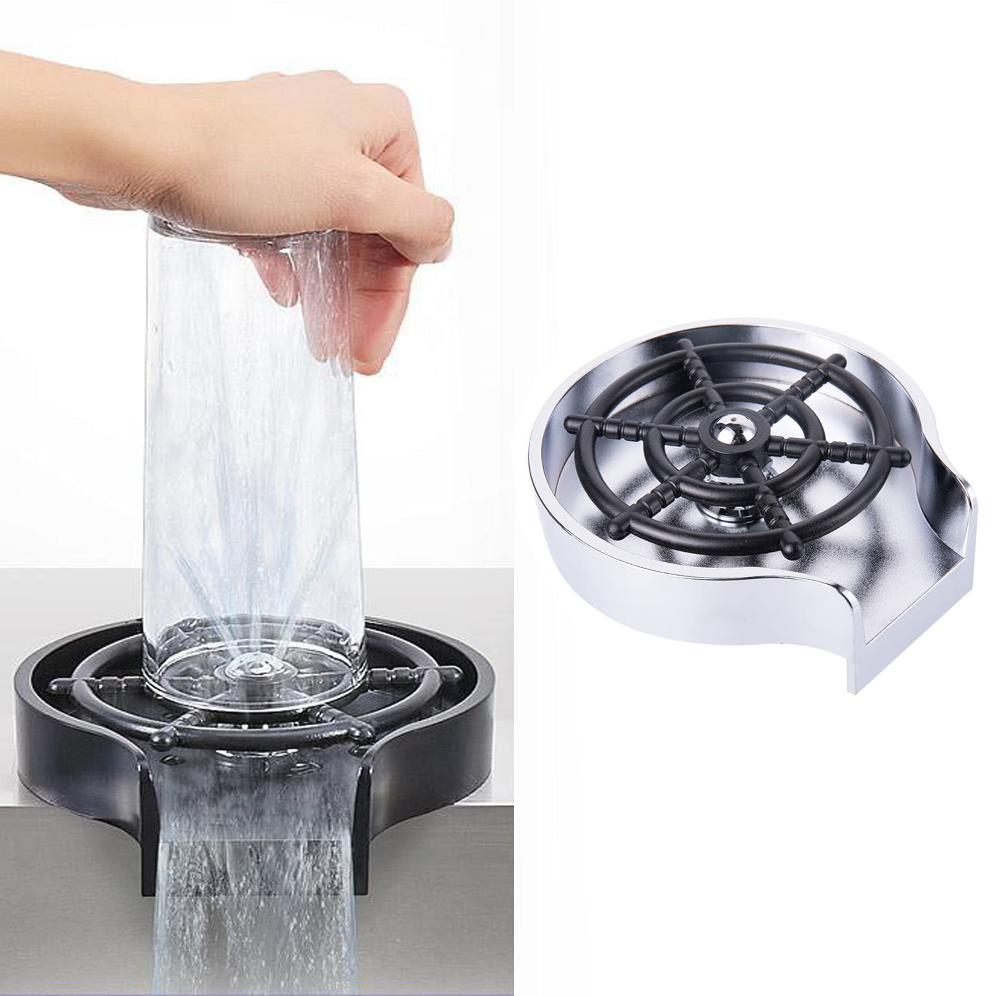 Premium Stainless Steel Glass Rinser Bottle Washer - Faucet Mounted Kitchen Sink & Bar Sink Accessory for Wine Glasses, Beer Mugs & Dish Cleaning - Durable & Easy Install (Silver) - Perfect for Home Bars, Restaurants & Commercial Kitchens