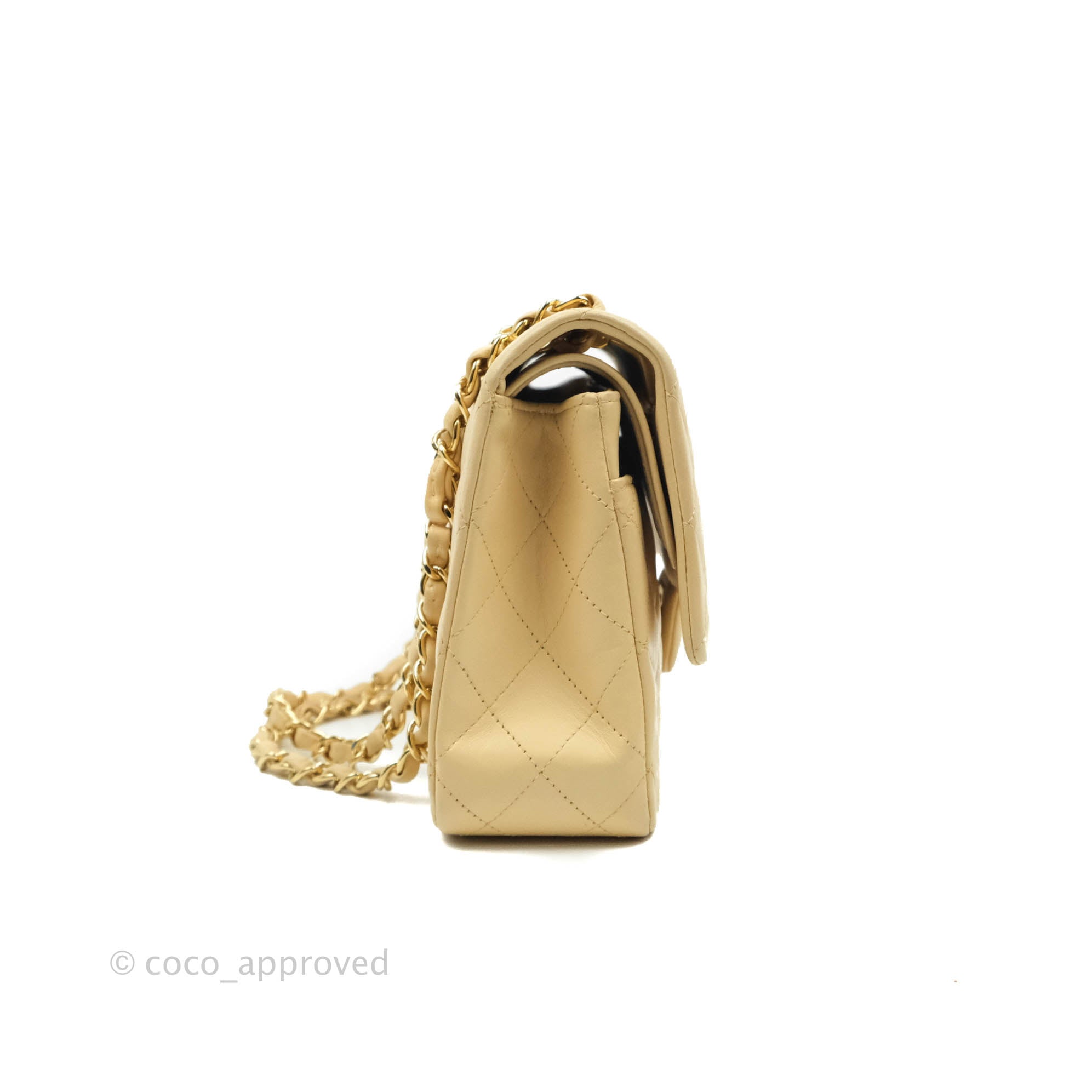 Chanel Classic Medium Double Flap Bag in Beige Lambskin Leather with Gold Hardware - Luxury Designer Handbag for Women, Perfect for Work, Date Night & Special Occasions