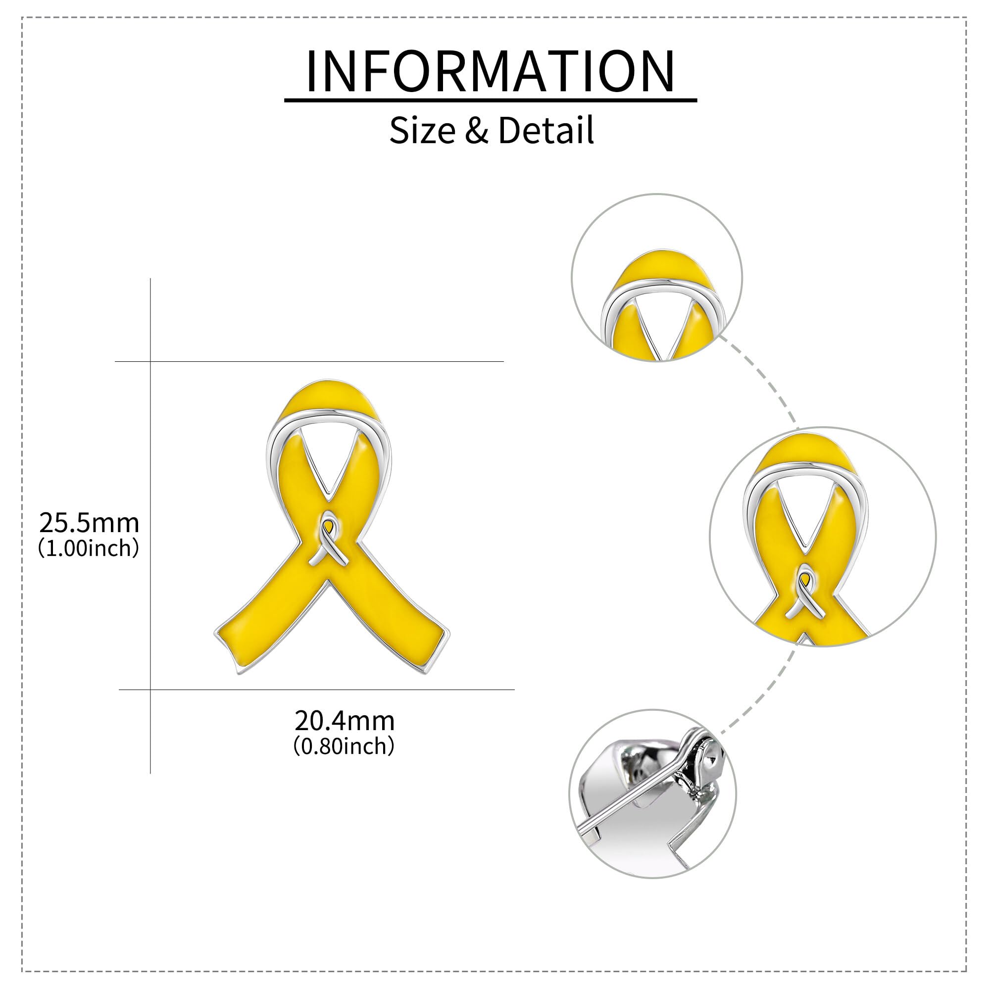 925 Sterling Silver Cancer Awareness Ribbon Pin - Pink, Yellow, Blue, Orange, Teal, Purple - Leukemia, Kidney, Colon, Breast Cancer Charity Fundraiser Brooch for Events, Memorials & Support Groups