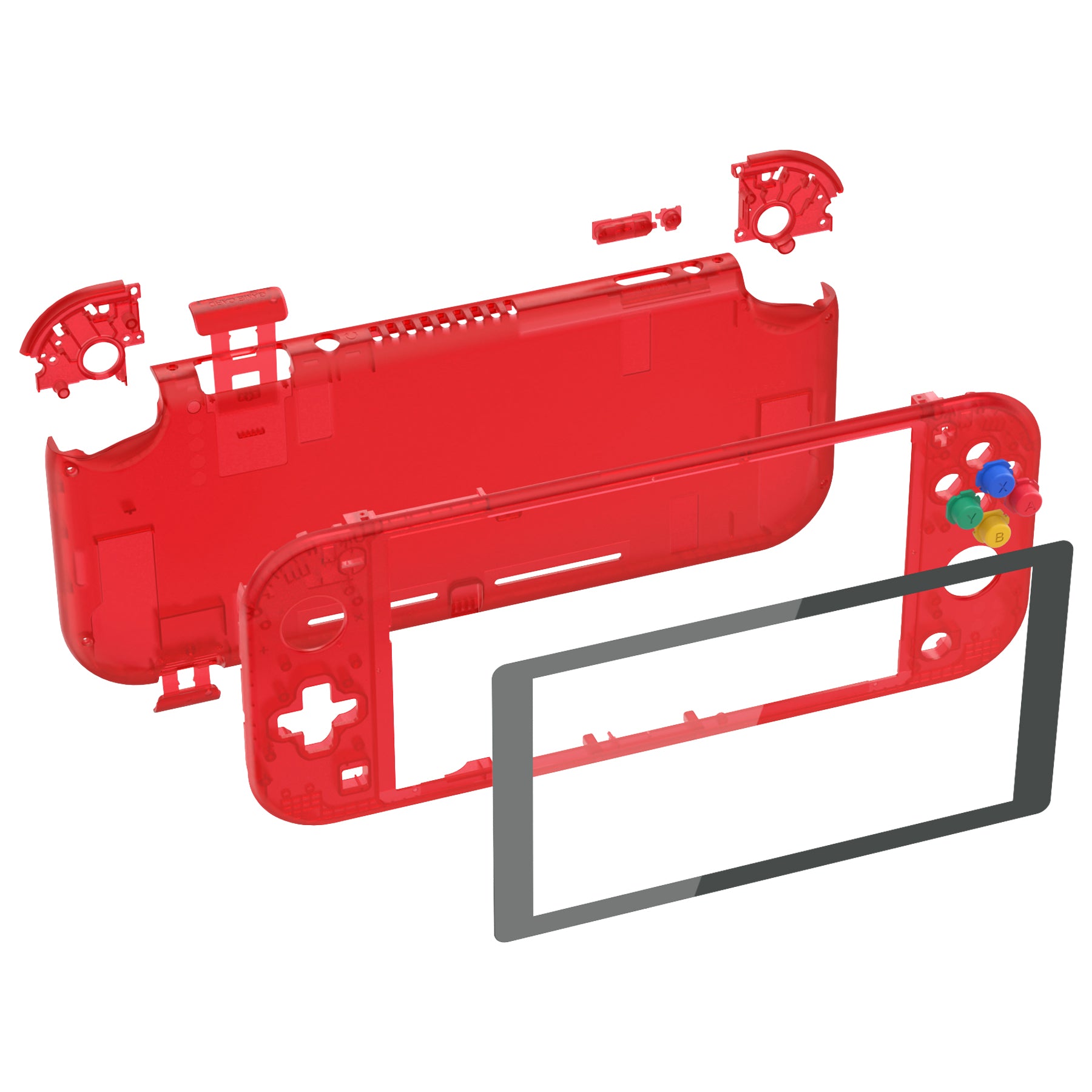 eXtremeRate Clear Red DIY Replacement Shell for Nintendo Switch Lite - Custom Controller Housing with Screen Protector | Perfect for Gaming Enthusiasts & DIY Modders | Enhance Your NSL Handheld Experience