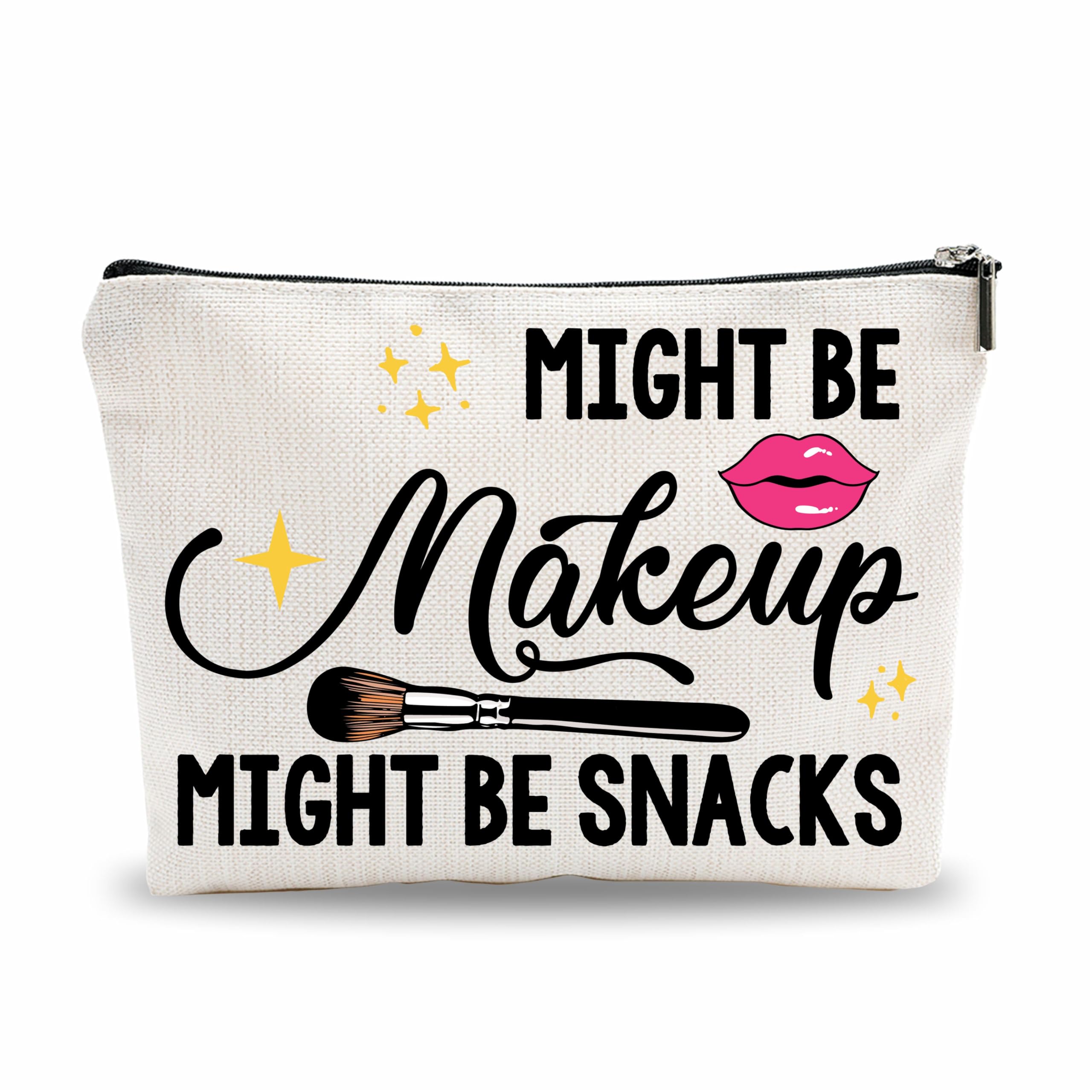 Funny Cosmetic Bag - 'Might Be Makeup Might Be Snacks' Cute Toiletry Pouch for Women | Perfect Gift Idea & Travel Accessory | Great for Makeup Storage, Travel Essentials & Snack Organization