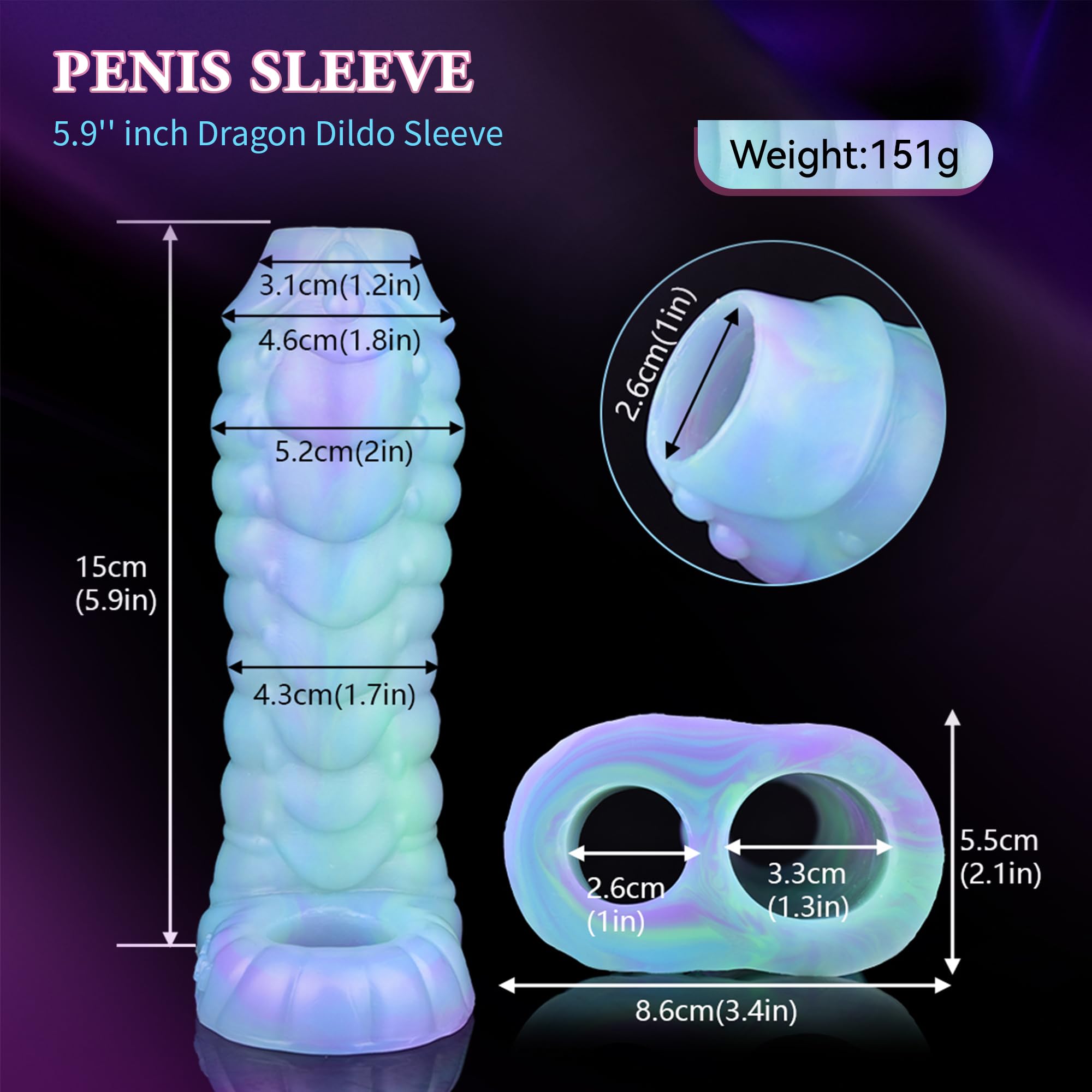 Luminous Silicone Penis Sleeve Extender with Cock Ring - Reusable Male Enhancement Toy for Couples & Solo Play - Girth Booster for Intimate Moments & Spicy Nights