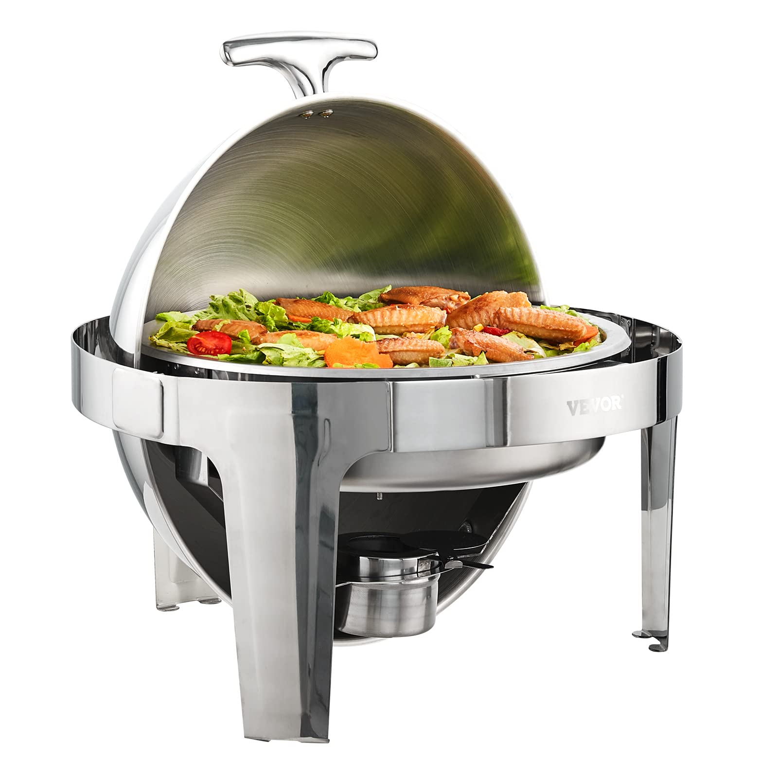 VEVOR 6 Qt Stainless Steel Roll Top Chafing Dish Buffet Set (2 Pack) - Includes 2 Full Size Pans, Lids, Water Pan Stand & Fuel Holder - Perfect for Catering, Buffets, Parties & Serving 5+ People