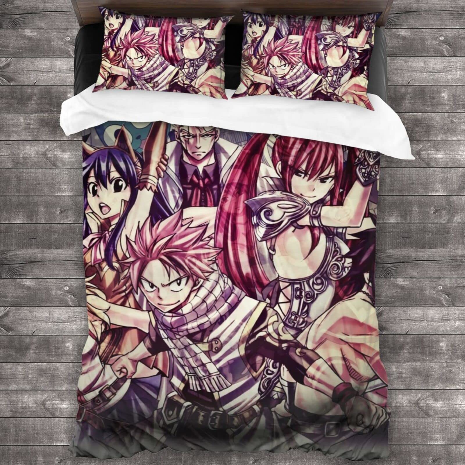 Fairy Tail Anime Bedding Set Full Size - 3 Piece Comforter Cover + 2 Pillowcases for Kids & Teens - Anime Themed Bedroom Decor for Boys & Girls - Perfect for Anime Fans' Bedrooms, Sleepovers, and Themed Rooms