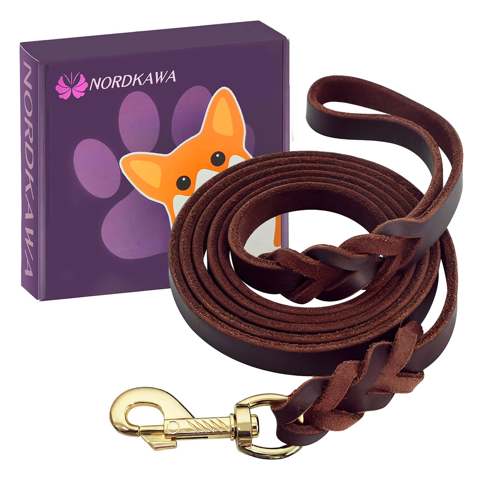 Premium 6Ft Braided Leather Dog Leash - Heavy Duty Rotating Clasp Leash for Small, Medium & Large Dogs - Soft Training Leash for Walking, Running & Outdoor Adventures (Brown)