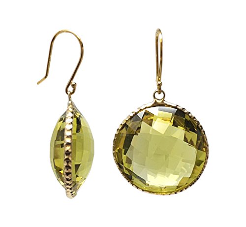 14K Yellow Gold Lemon Quartz Round Stud Earrings 20mm - Gem Stone King | Elegant Jewelry for Women, Perfect for Parties, Weddings & Everyday Wear