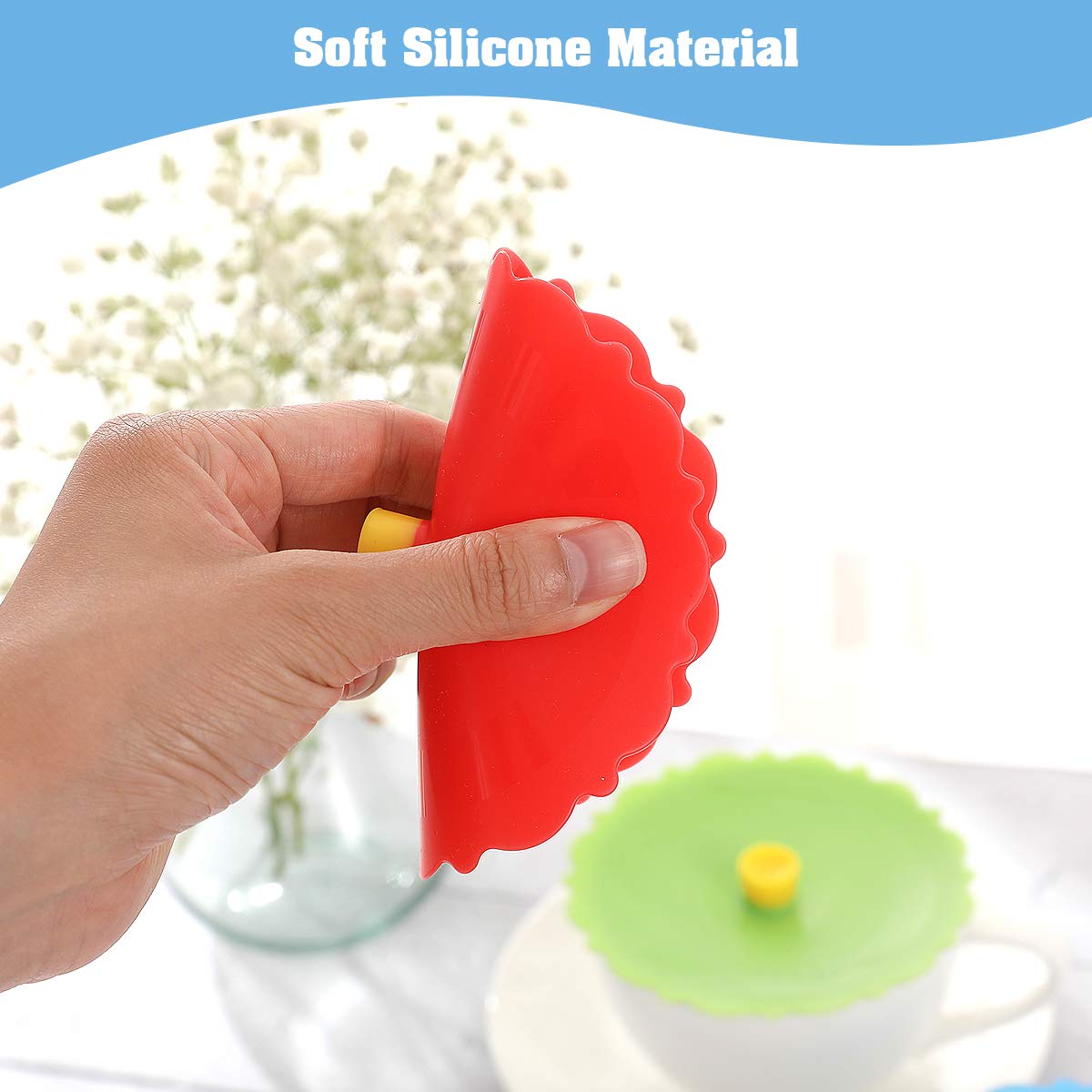 Premium Silicone Cup Covers Set of 4 - Colorful Reusable Lids for Mugs, Tea Pots & Coffee Cups | Flexible, Heat-Resistant Drink Lids for Hot Beverages | Perfect for Home, Office & Travel Use