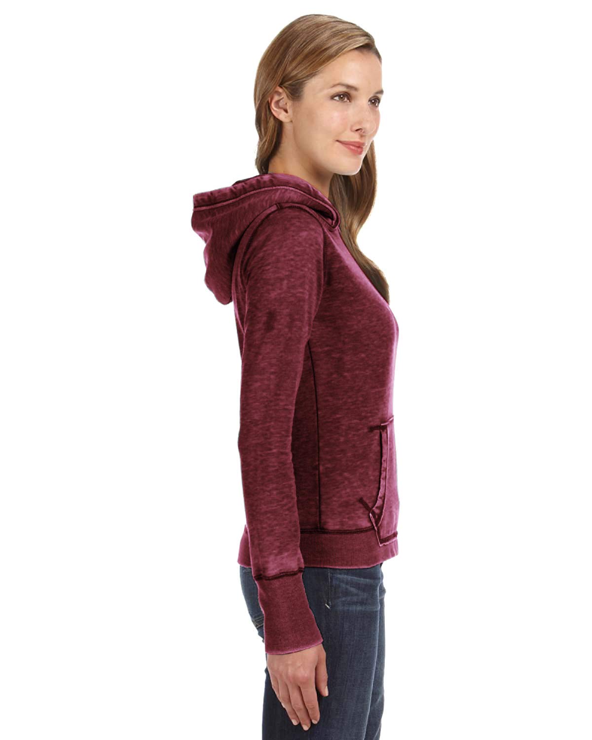 J America Women's Zen Pullover Fleece Hoodie - Soft Twisted Bordeaux Color | Cozy Lounge Wear for Yoga, Running & Casual Outfits