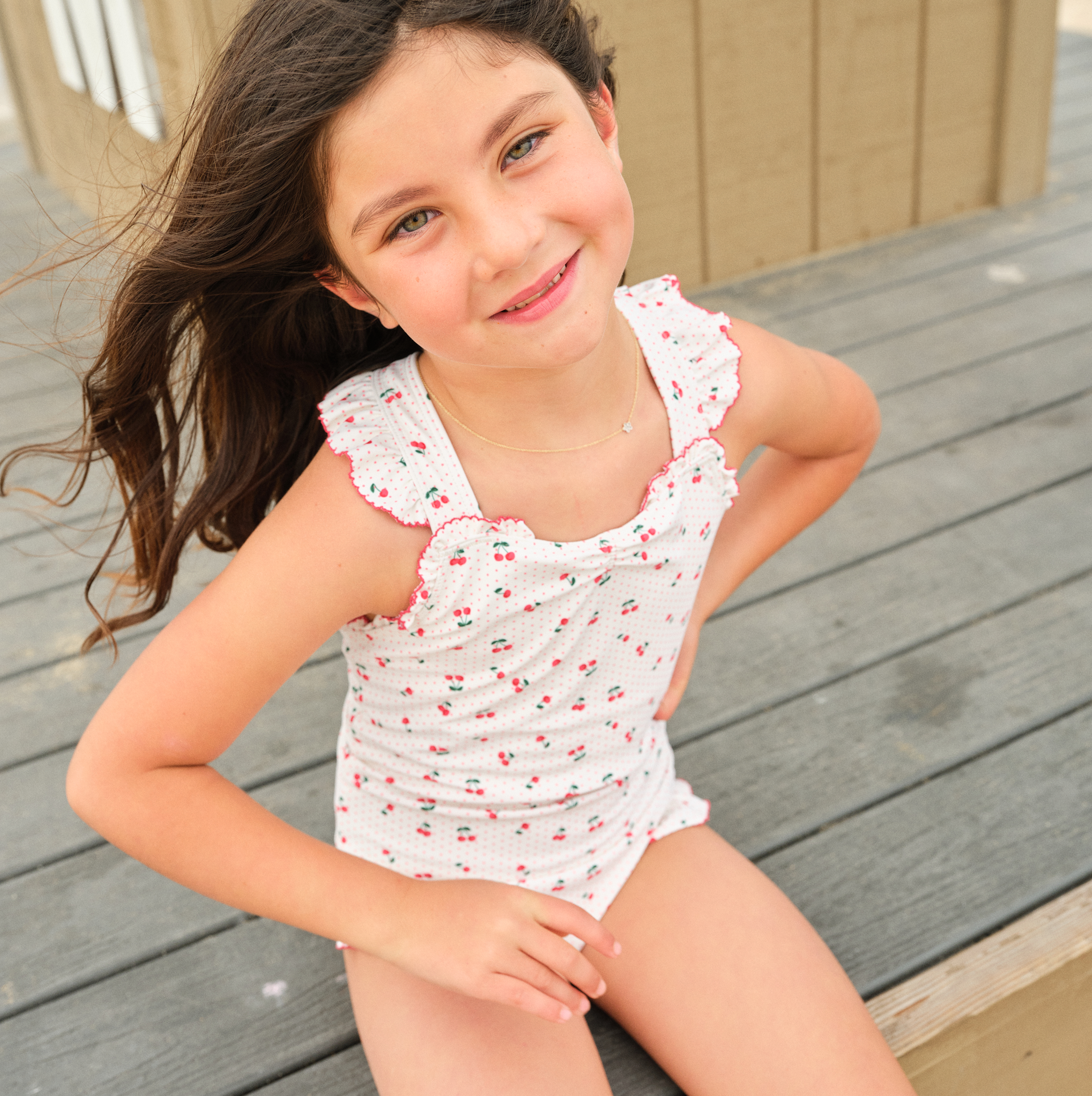 Girls Summer Cherry Print Ruffle Edge One-Piece Swimsuit - Cute Swimwear for Beach, Pool & Vacation
