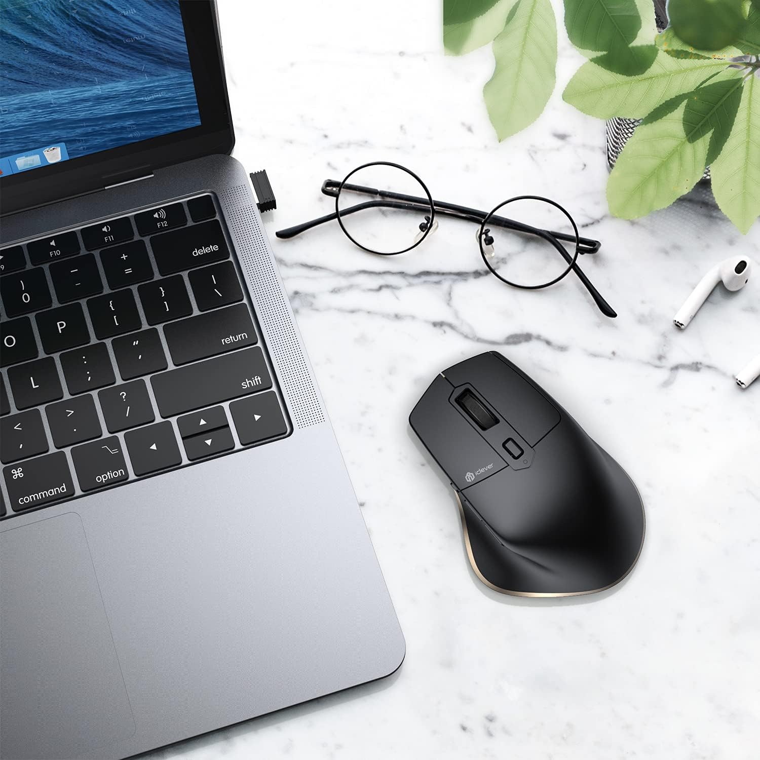 iClever Wireless Mouse - Bluetooth & USB Receiver, 2400DPI Adjustable, Rechargeable, Ergonomic Design for Laptop, iPad, MacBook, Tablet, PC - Perfect for Office Work, Home Use & Travel