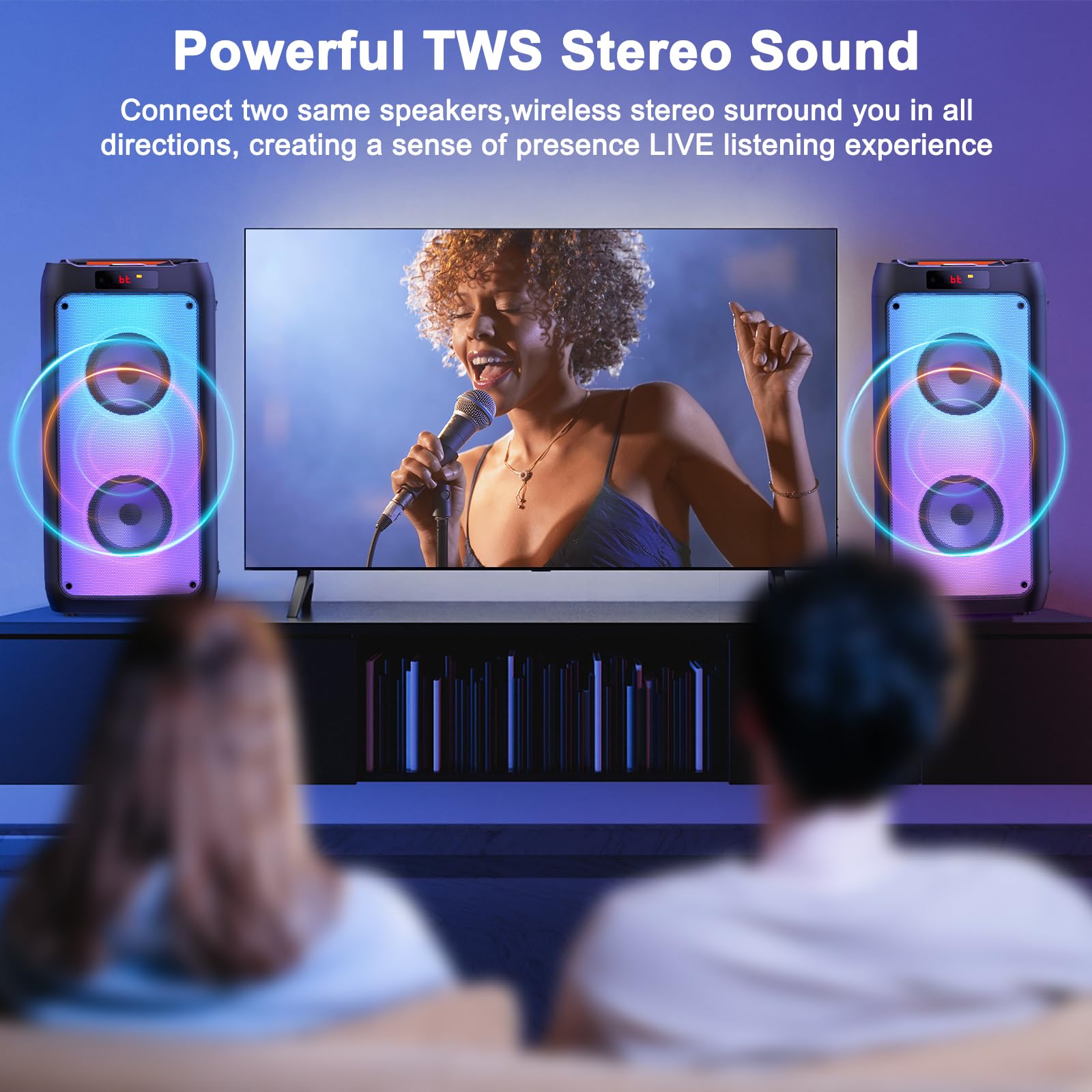 Portable Karaoke Machine with 2 Wireless Microphones - Bluetooth Speaker for Adults & Kids - Party PA System with Disco Lights & Subwoofer - Perfect for Home Parties, Birthday Celebrations & Family Gatherings - Ideal Gift for Music Lovers