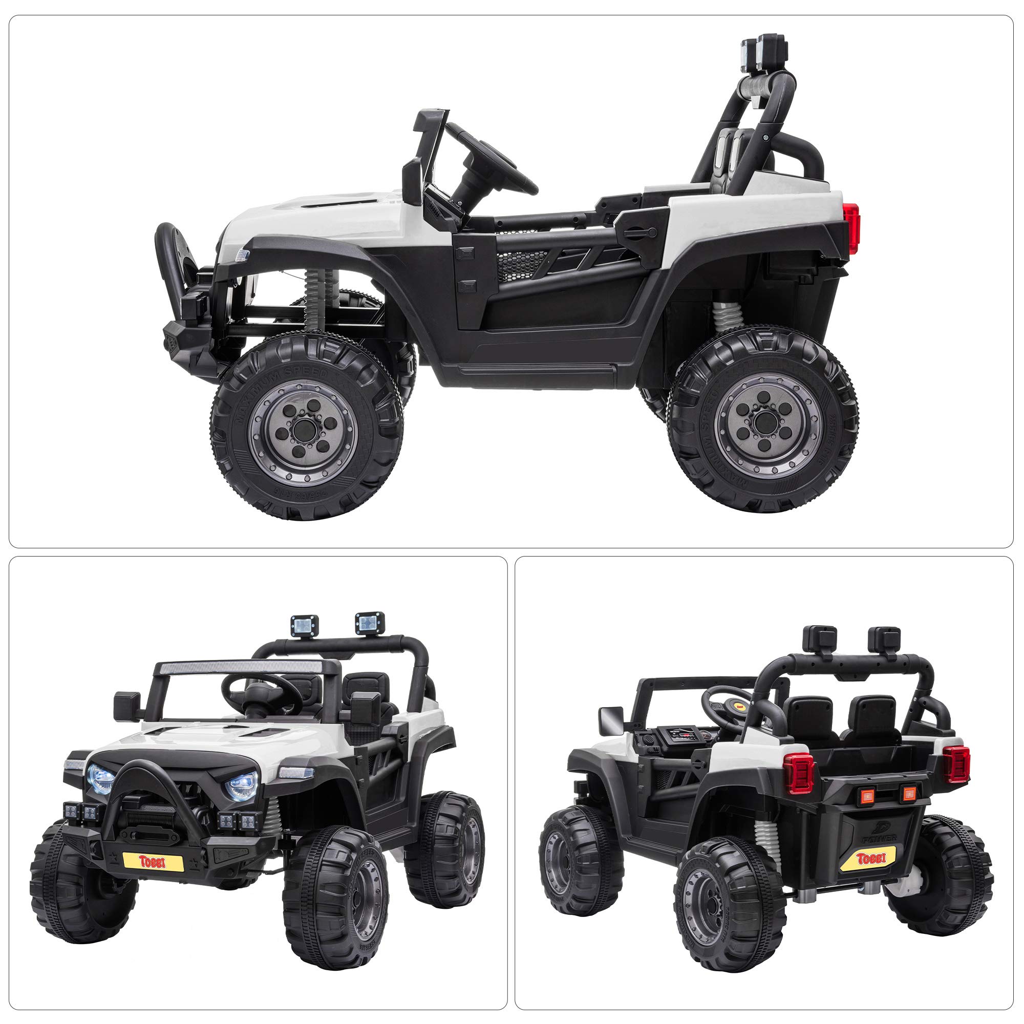 TOBBI 12V Kids Ride On Truck with Parent Remote Control - Battery Powered Toy Car with Music, MP3 Player & Safety Belt - White Electric Vehicle for Boys & Girls - Perfect for Outdoor Play, Birthday Gifts & Backyard Fun