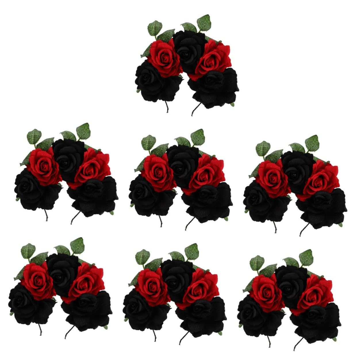 7 Pcs Rose Headband Floral Hair Wreath - Mexican Bridal Wedding Headpiece, Halloween Veil Headband & Boho Seaside Resort Hair Accessories for Brides, Cosplay, Festivals and Beach Vacations