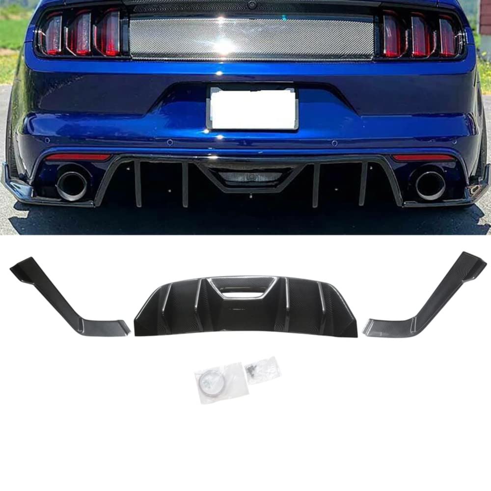 NINTE Carbon Fiber Rear Diffuser for 2015-2017 Ford Mustang - Lower Bumper Lip Splitter - Enhances Aerodynamics & Sporty Look for Street Racing & Car Shows