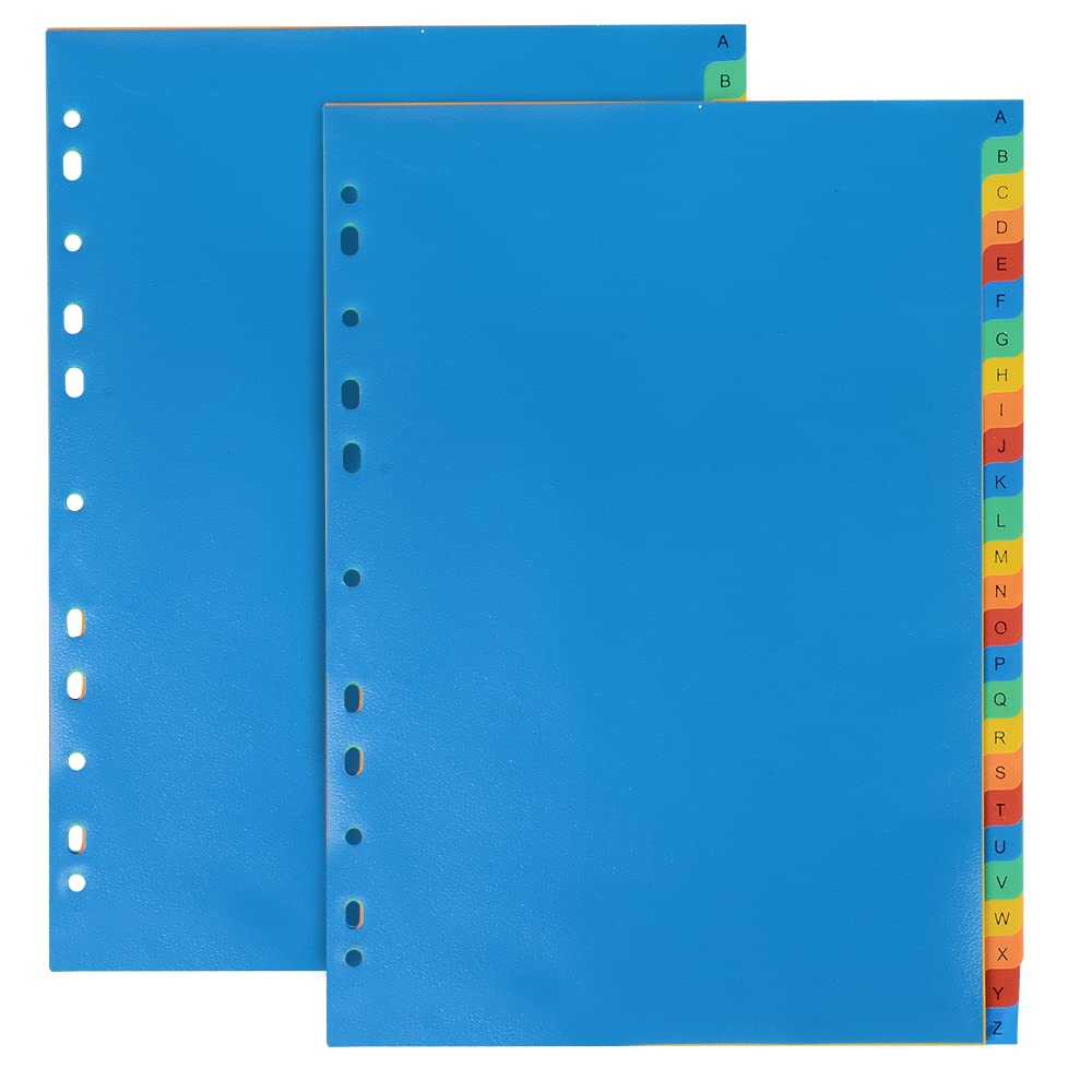 FOME 2-Pack Multicolor Binder Tab Dividers - 26 A-Z Index Tabs for 3 Ring Binders, 11 Hole A4 Plastic Dividers for Notebooks & Organizers | Perfect for School, Office & Home Organization