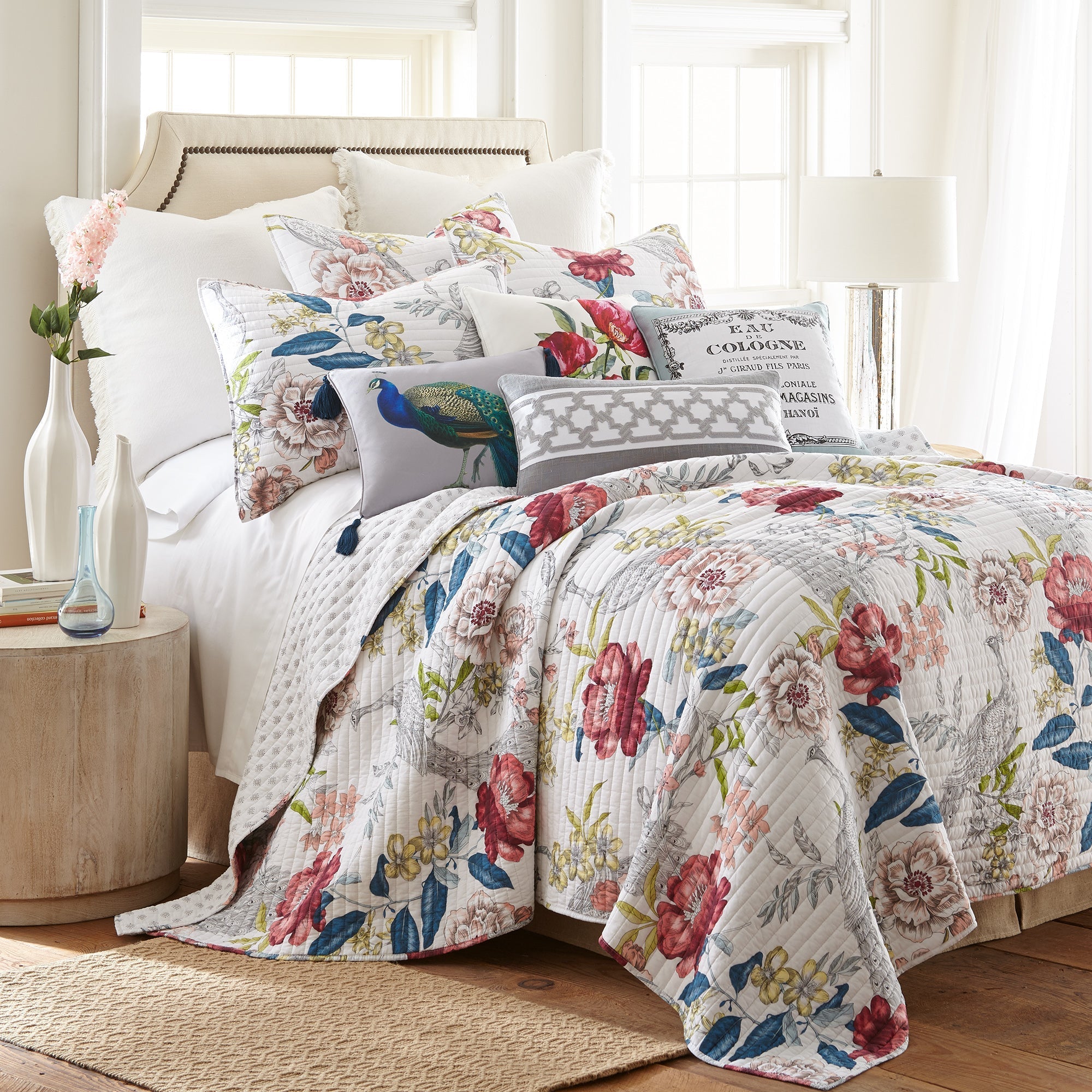 Montecito Print Floral Pillow - Decorative Throw Pillow Cover for Sofa, Bed & Couch - Boho Home Decor Accent for Living Room, Bedroom & Nursery