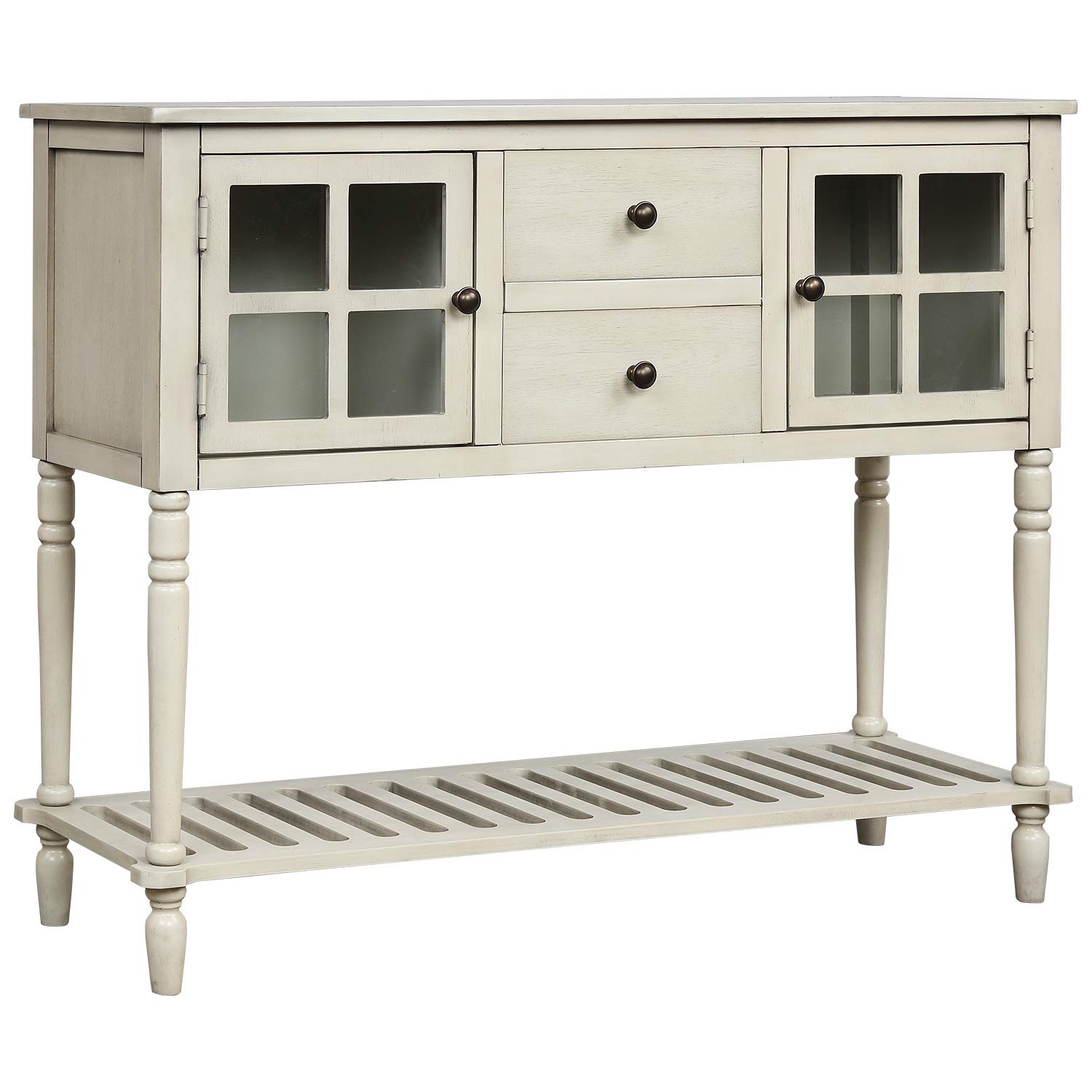 Antique Grey Wooden Buffet Sideboard with 2 Drawers, 2 Cabinets & Bottom Shelf - Storage Console Table for Living Room, Entryway & Dining Room - Perfect for Home Organization & Display Decor