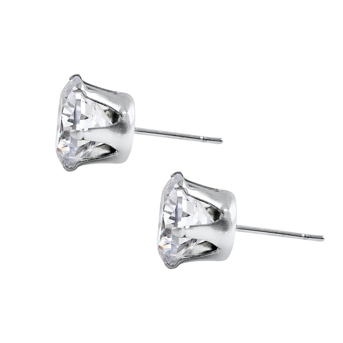 Stainless Steel CZ Stud Earrings 8mm - Hypoallergenic Cubic Zirconia Earrings for Women - Perfect for Everyday Wear, Parties & Gifts
