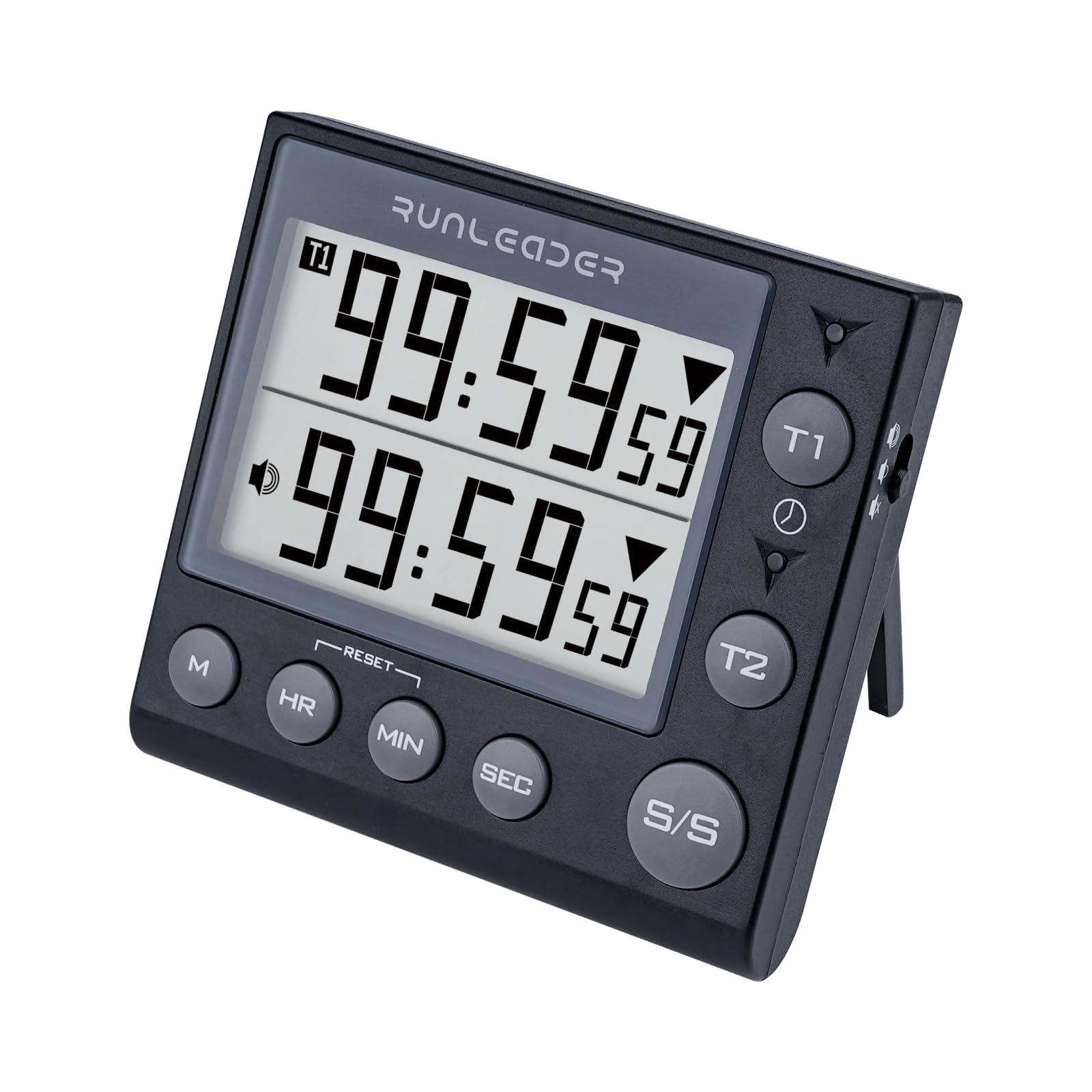 2-Channel Digital Countdown Countup Timer with 12H/24H Clock - Magnetic Kitchen Timer, Stopwatch & Desk Clock for Cooking, Baking, Meetings, Workouts (Black)