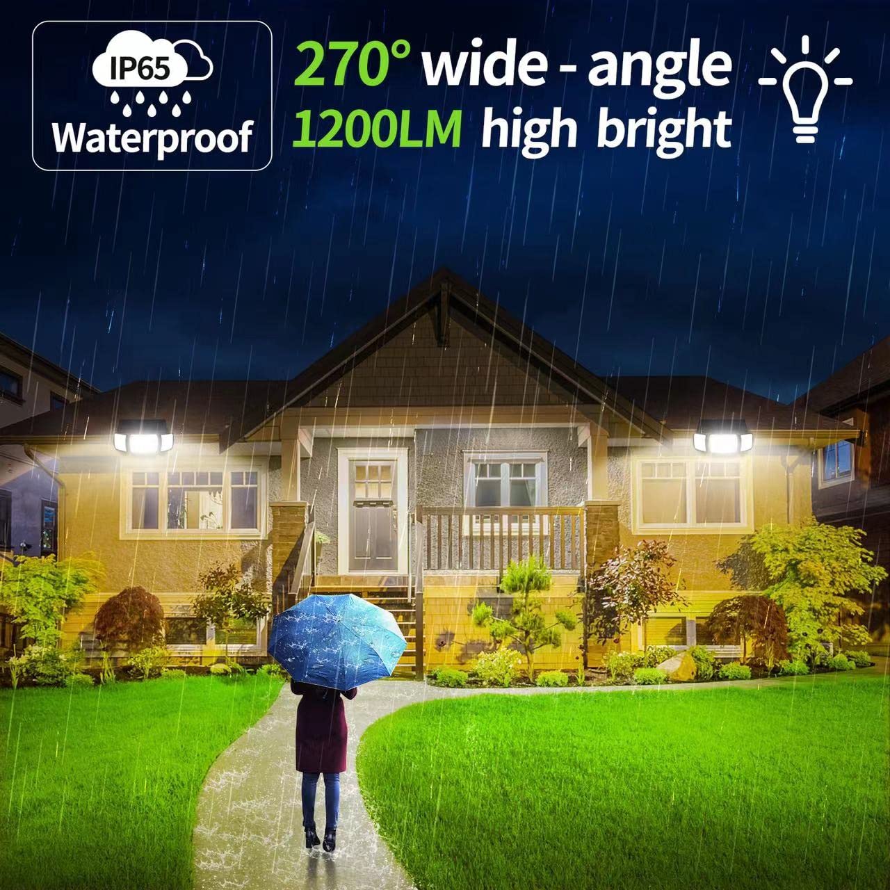 Intelamp Solar Flood Lights - 2 Pack 6000mAh 1200LM Dual Motion Sensor Outdoor Security Lights, Waterproof Wall Lights with 3 Adjustable Modes for Patio, Garage, Porch, Yard & Driveway Lighting