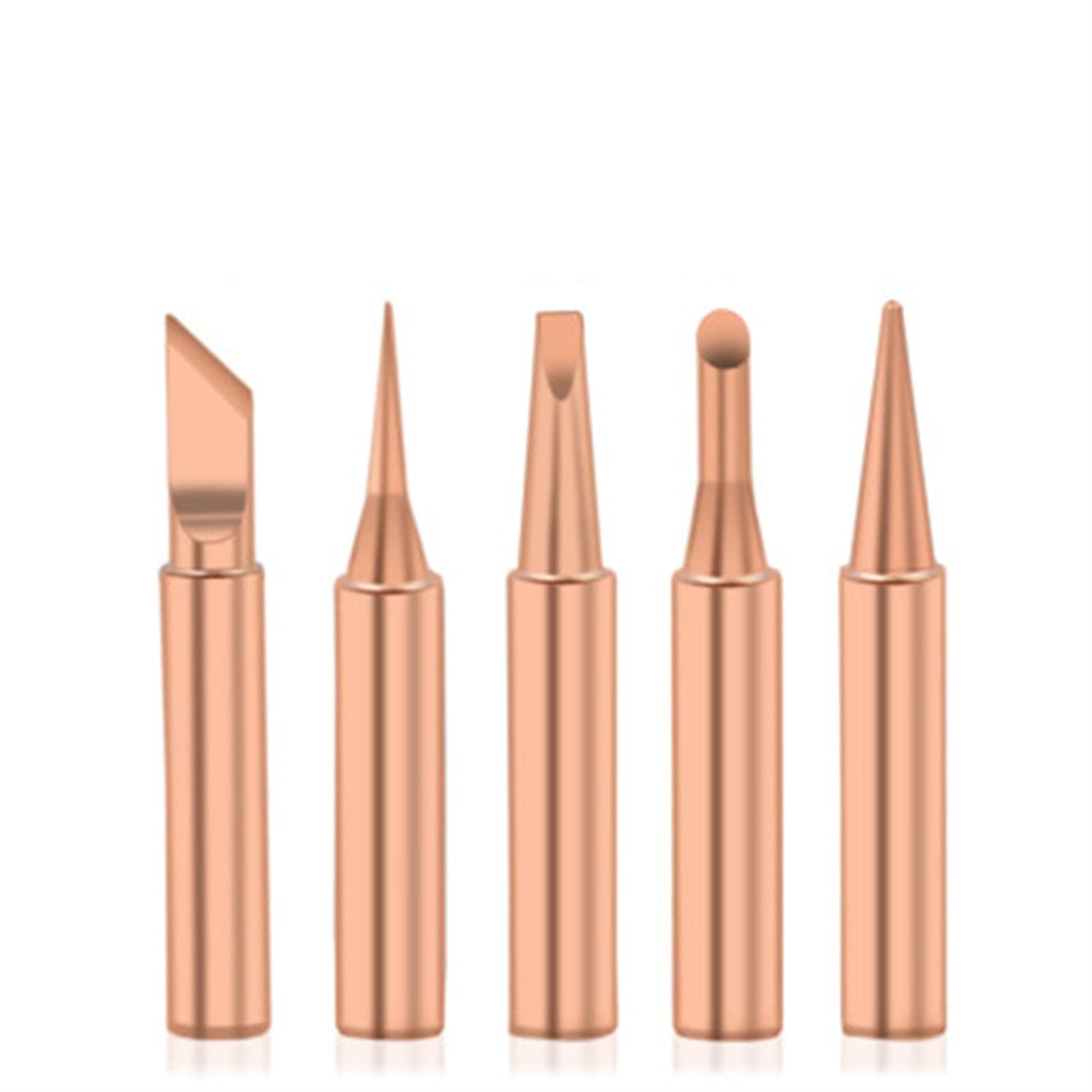 900M-T Soldering Iron Tips 5Pcs - Pure Copper Welding Head Set for Lead-Free Soldering | Easy Replacement Tips for Electric Soldering Iron | Perfect for Electronics Repair, DIY Projects & Circuit Board Work