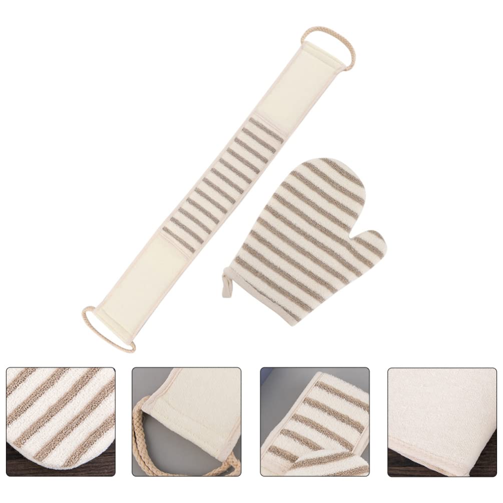 Beaupretty 6-Piece Bath Towel Gloves Set with Exfoliating Mitt, Tiny Straw Hat & Flax Stripes Scrubber - Soft Back Cleaning Kit for Shower, Spa & Body Care