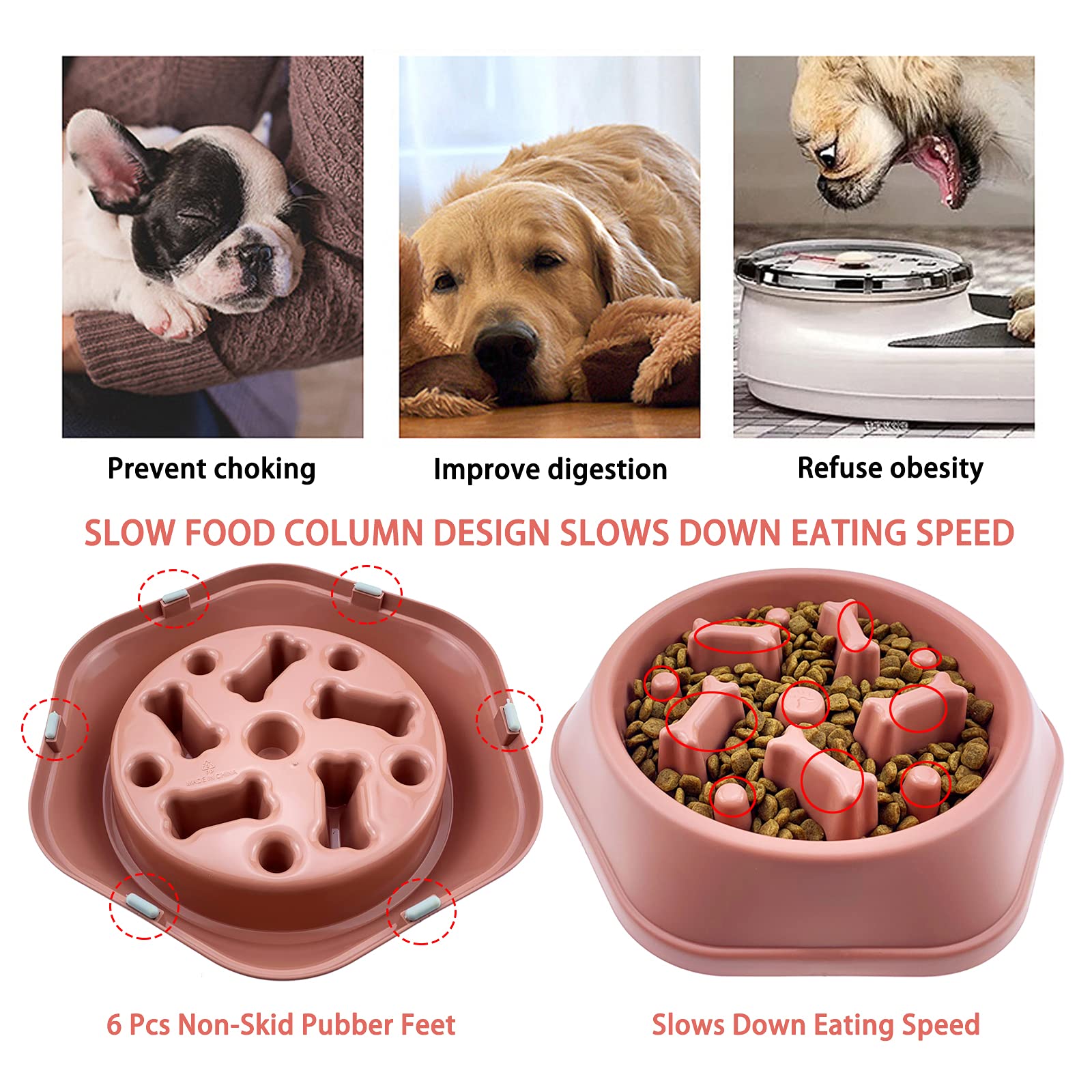 CAISHOW Slow Feeder Dog Bowl - Anti-Gulping Healthy Eating Interactive Pet Bowl, Bloat Stop & Fun Design for Small & Medium Dogs - Non-Slip Base for Mess-Free Feeding - Perfect for Fast Eaters & Mealtime Enrichment