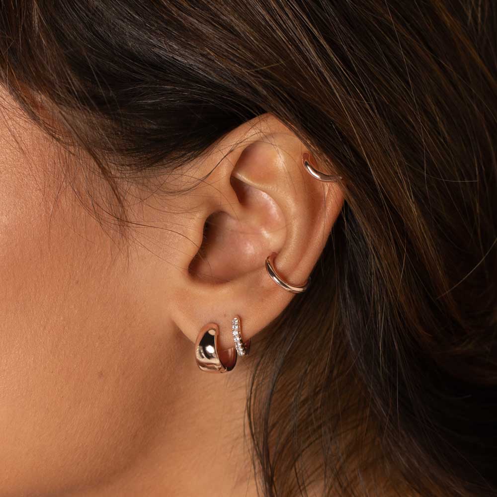 Rose Gold White Topaz Rainbow Huggie Earrings for Women - Elegant Everyday Jewelry for Work & Special Occasions