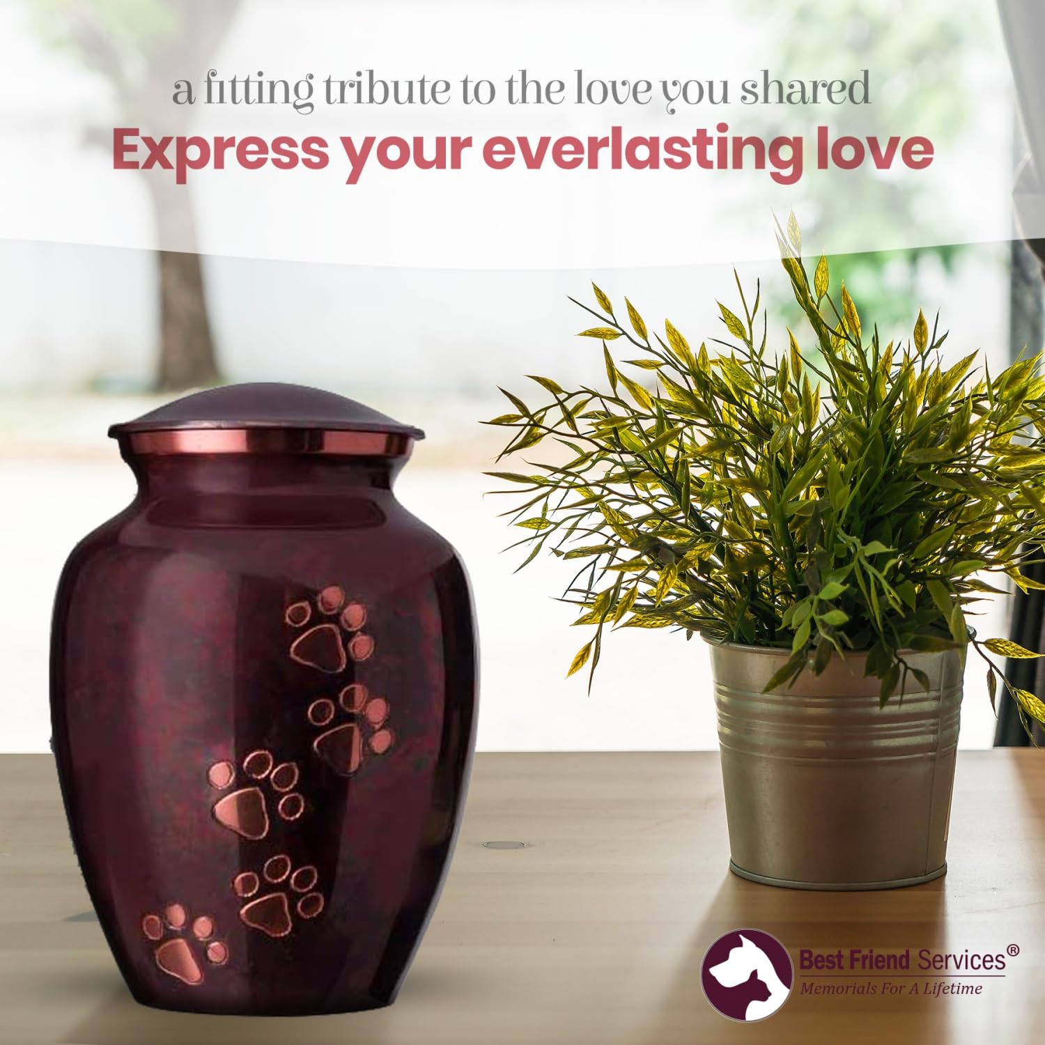 Hand Carved Brass Pet Cremation Urn for Dogs and Cats - Ottillie Paws Legacy Memorial Keepsake Urn (Raku, Vertical) - Perfect for Home Display and Memorial Services