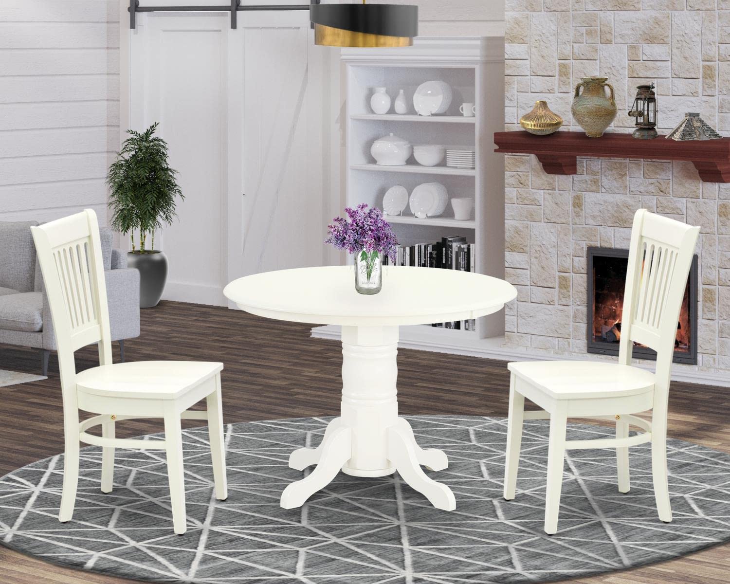 Modern 3-Piece Dining Table Set with Round Pedestal Table & 2 Chairs - 42x42 Inch, Linen White - Perfect for Small Kitchens, Breakfast Nooks & Cozy Dining Spaces