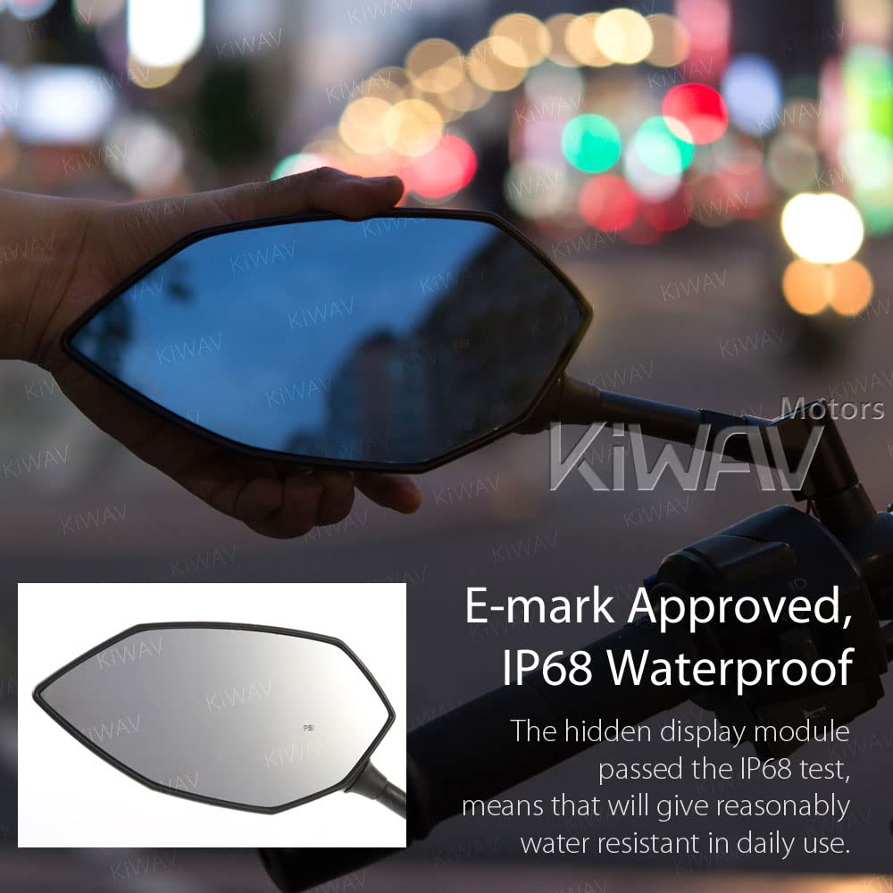 KiWAV Motorcycle TPMS Internal Sensor with Rearview Mirror - Real-Time Tire Pressure Monitoring System for M10/M8 Valve - Perfect for Long Rides & Off-Road Adventures