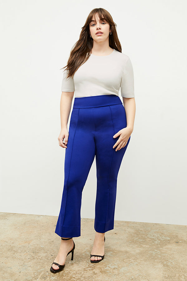 Allyn Kick Flare Pant - Butter Ponte Fabric in Electric Blue | Women's Stretchy Bootcut Pants for Work & Casual Wear