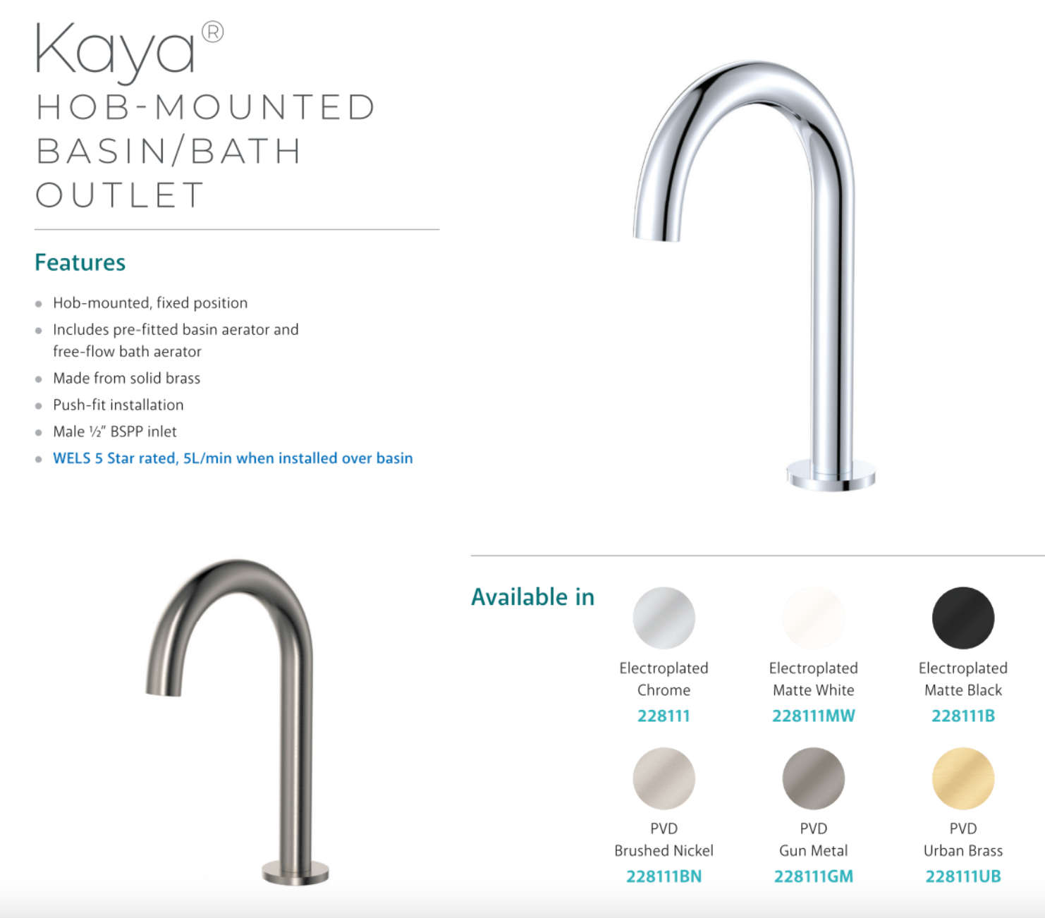 Fienza 228111MW Kaya Matte White Bathroom Faucet - Basin Sink Mixer Tap for Modern Home & Bathroom Renovation