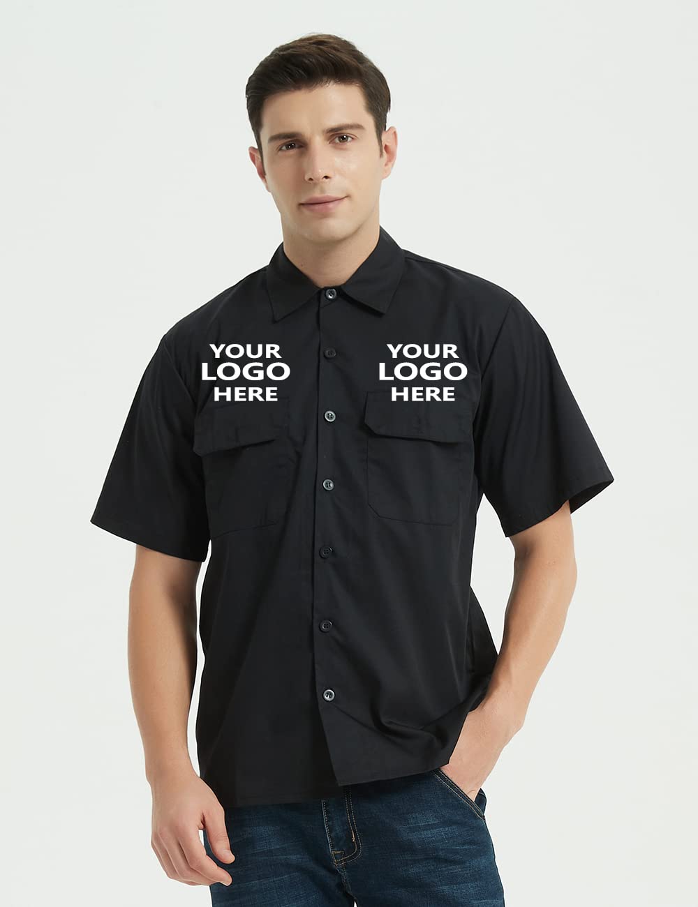 Custom Embroidered Work Shirts for Men & Women | Personalized Uniform with Logo | Heat Transfer & Embroidery Options | Black Workwear for Office, Restaurant & Construction | TopTie Professional Apparel