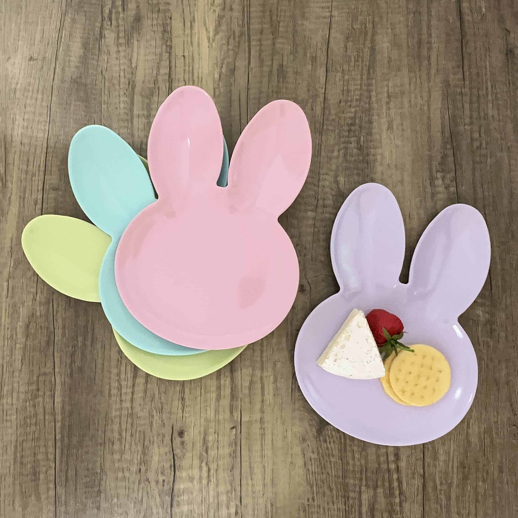 UPware Easter Bunny Melamine Plates - Bunny-Shaped 10 x 7.25 Inch Durable BPA-Free Dinner Plates Set of 4, Pastel Spring Decorations - Perfect for Easter Brunch, Party Tableware, Holiday Dining & Home Decor