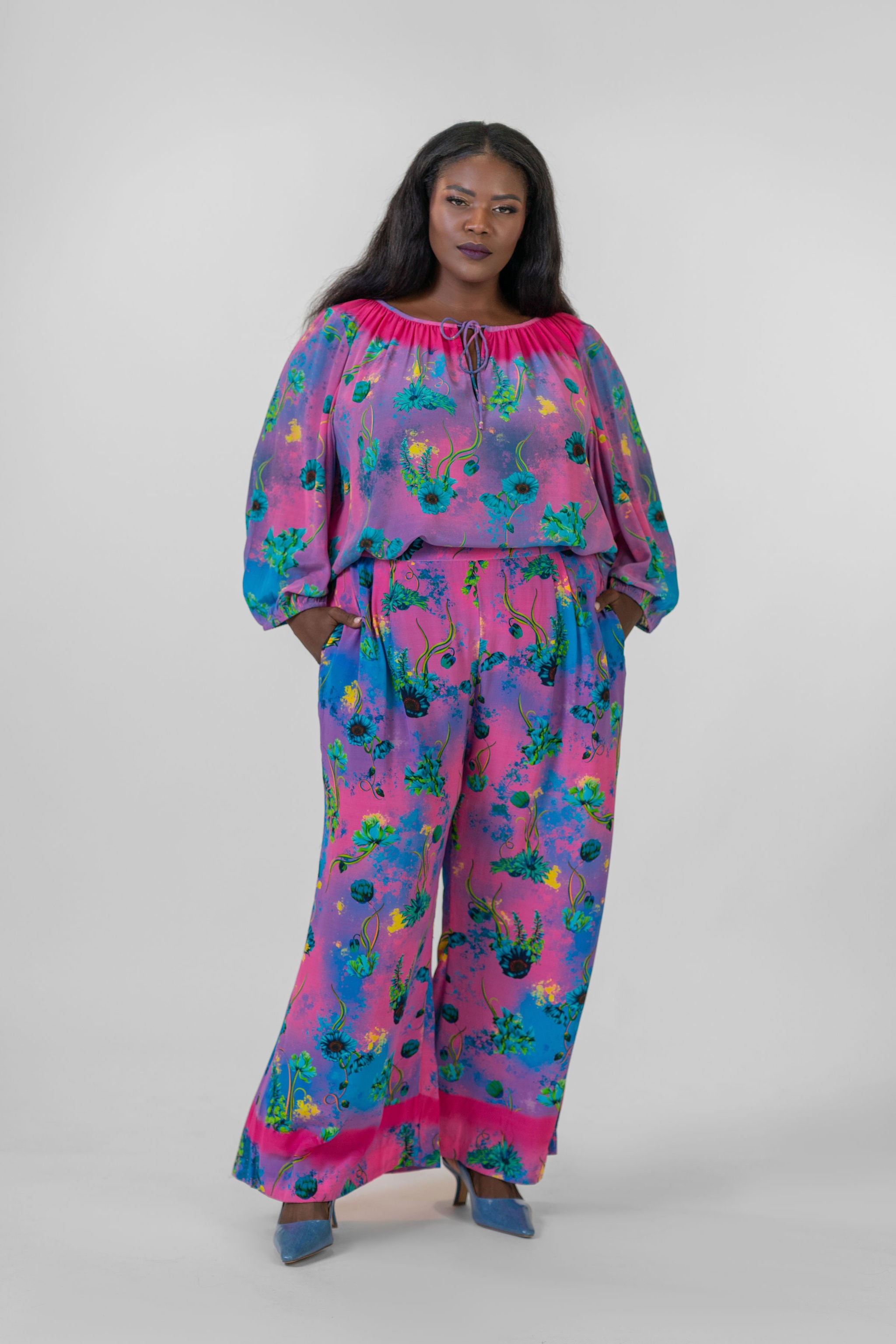 Floral Print Purple Pants for Women - Stylish High Waisted Lounge Pants - Perfect for Yoga, Travel & Casual Wear