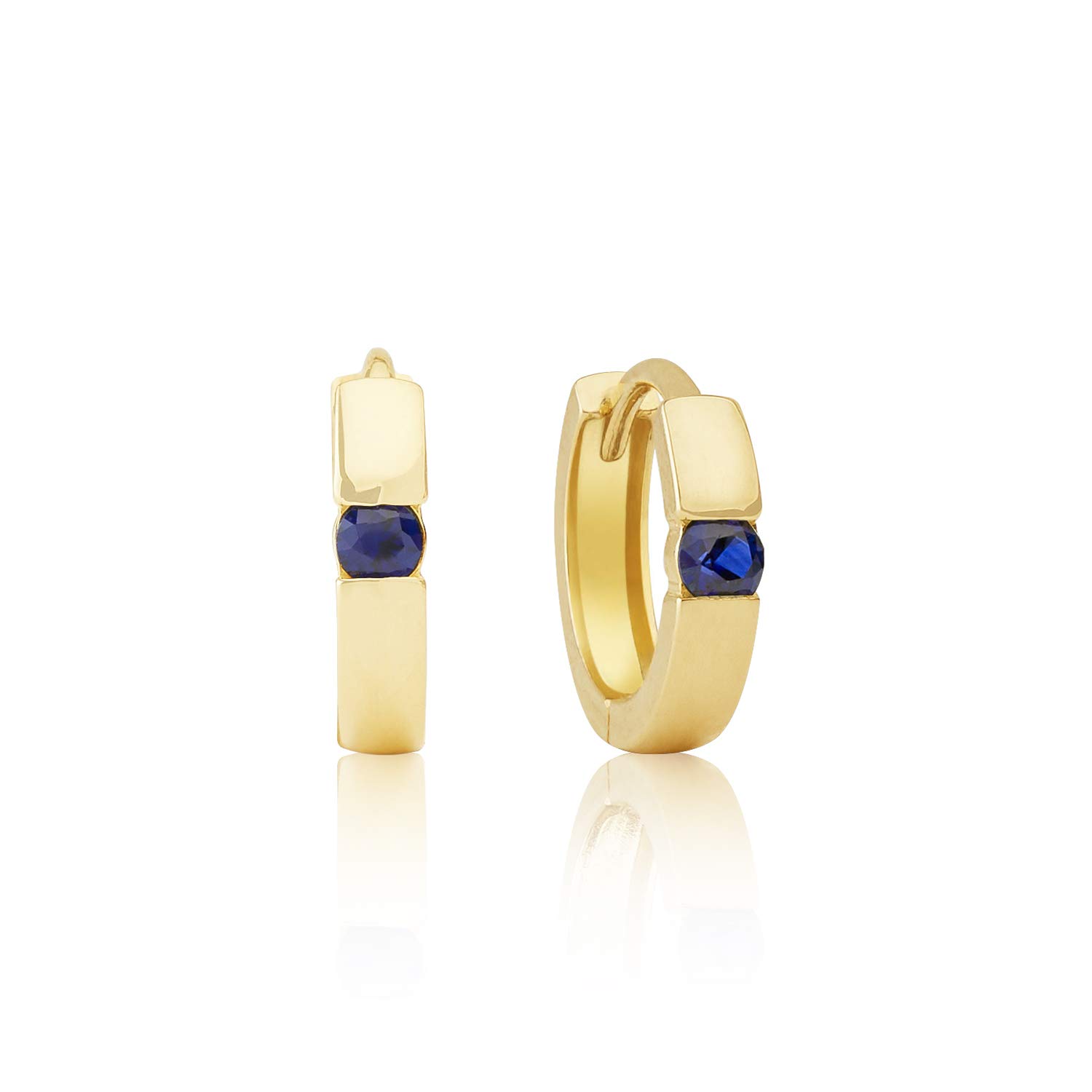 14K White or Yellow Gold Small Round Gemstone Huggie Hoop Earrings for Women - Channel Set 2.5mm Birthstone Jewelry by MAX + STONE | Perfect for Everyday Wear, Gifts, and Special Occasions