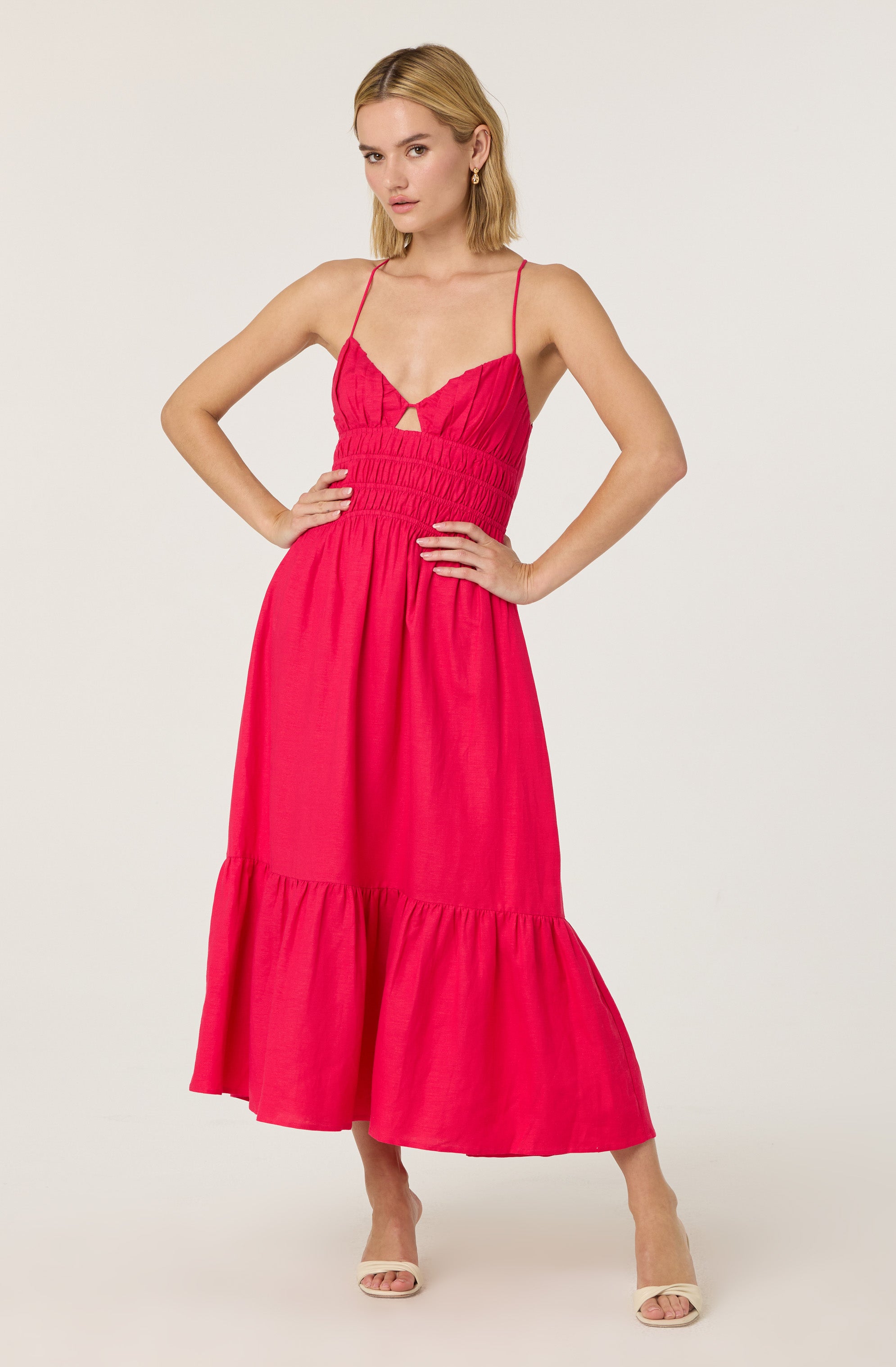 Eleni Linen Blend Midi Dress - Women's Summer Casual Flowy Dress with Pockets | Perfect for Beach Vacations, Brunch Dates & Outdoor Weddings