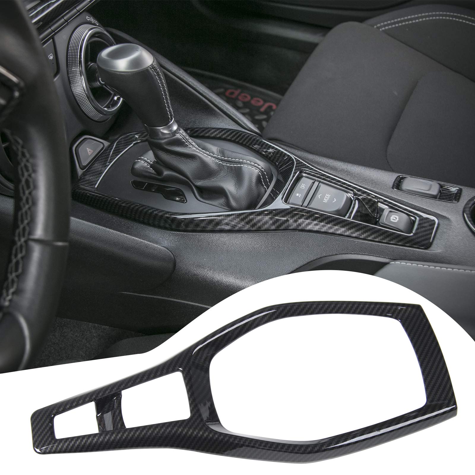 Carbon Fiber Black ABS Interior Kit for Chevy Camaro 2017-2023 - 4Pcs Gear Panel Cover, Cup Holder & Cigarette Lighter Decoration - Stylish Upgrade for Car Enthusiasts & Daily Driving Comfort